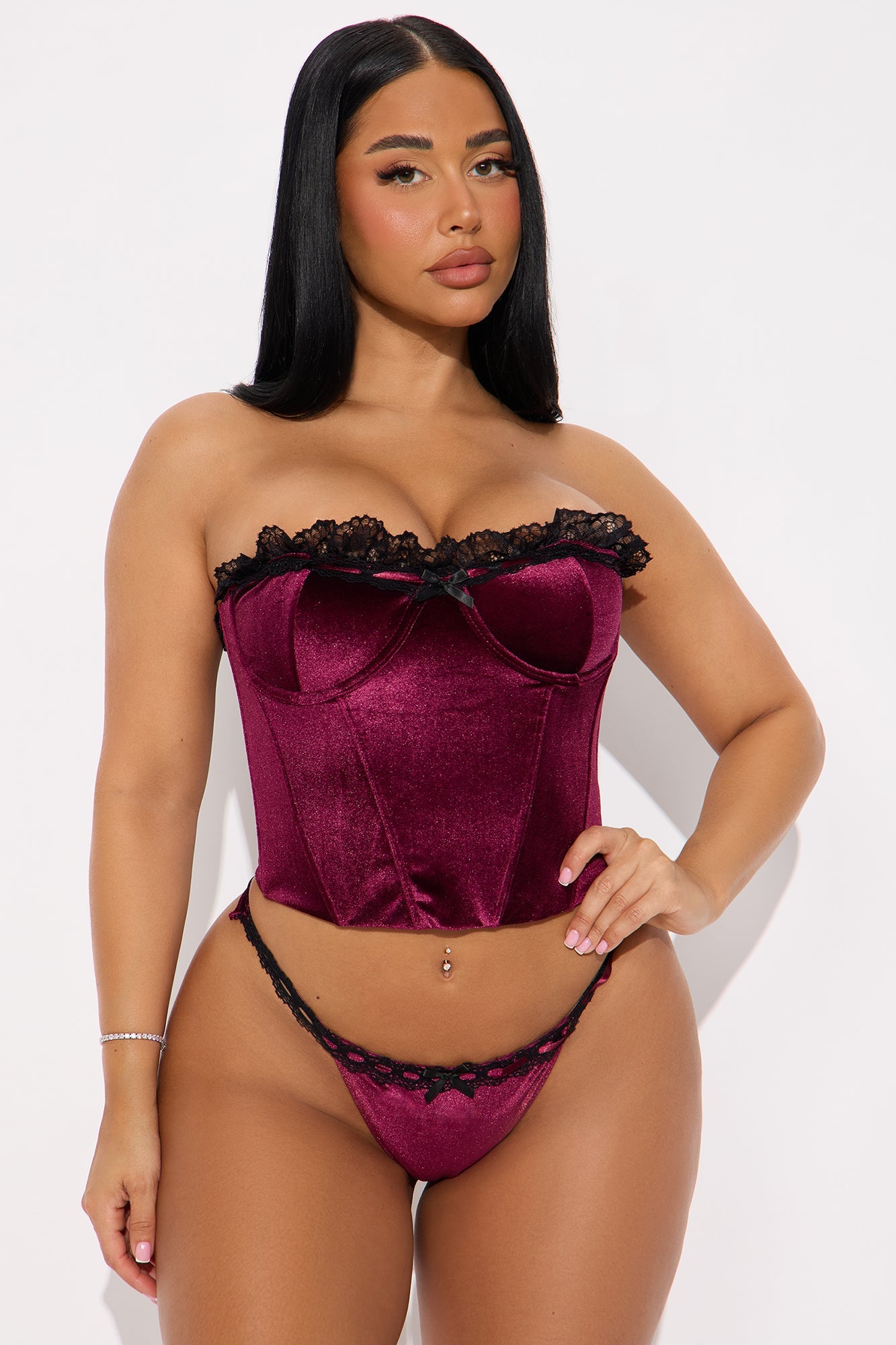 A Sweet Little Treat Corset Panty 2 Piece Set - Burgundy/combo