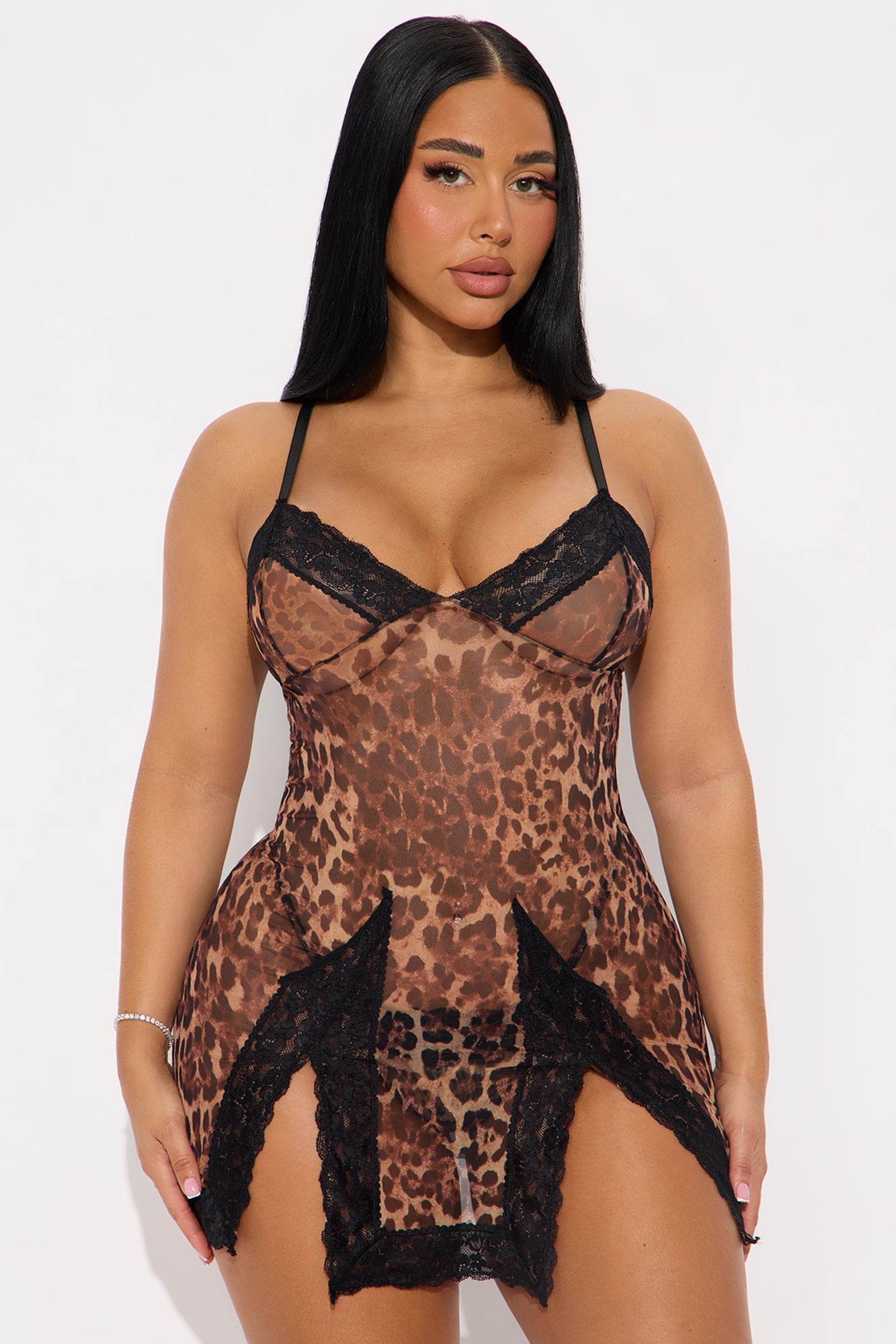 Sienna Leopard Mesh Cut Out Chemise - Leopard