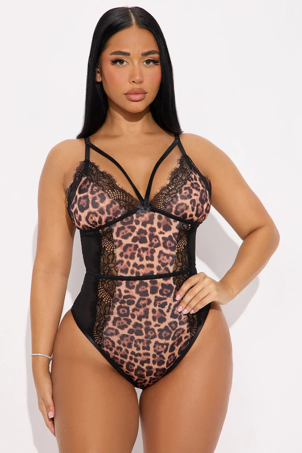 Catty Behavior Mesh Lace Teddy - Black 