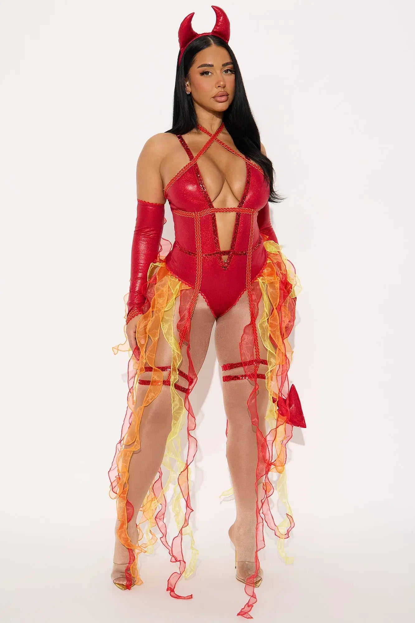 Flamin' Devil 4 Piece Costume Set - Red/combo 