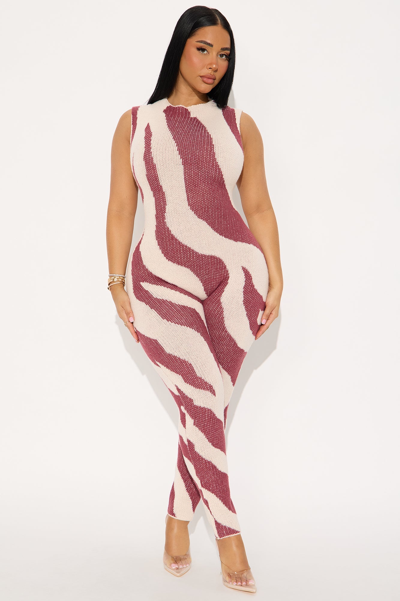 Hunt Me Down Sweater Wide Leg Jumpsuit - Burgundy/combo