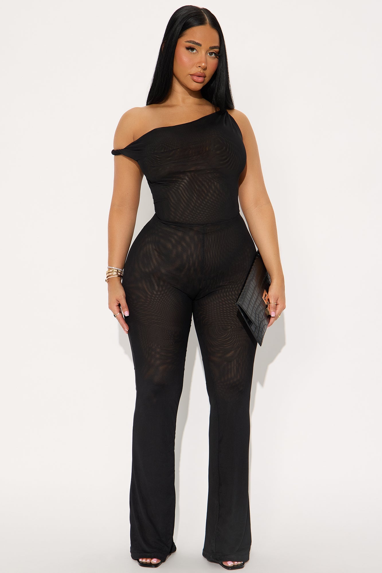 Myla Double Lined Mesh Jumpsuit - Black