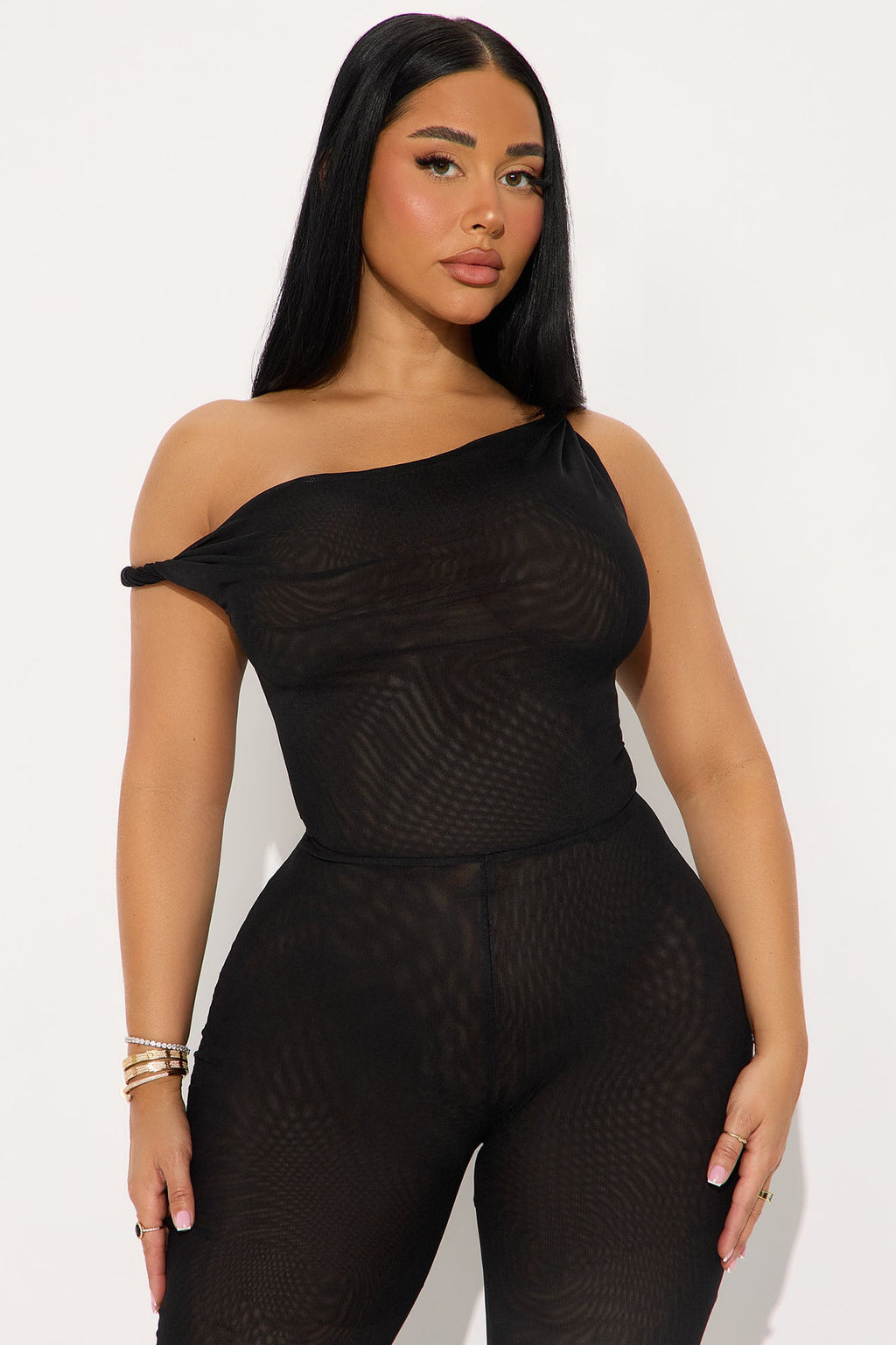 Myla Double Lined Mesh Jumpsuit - Black