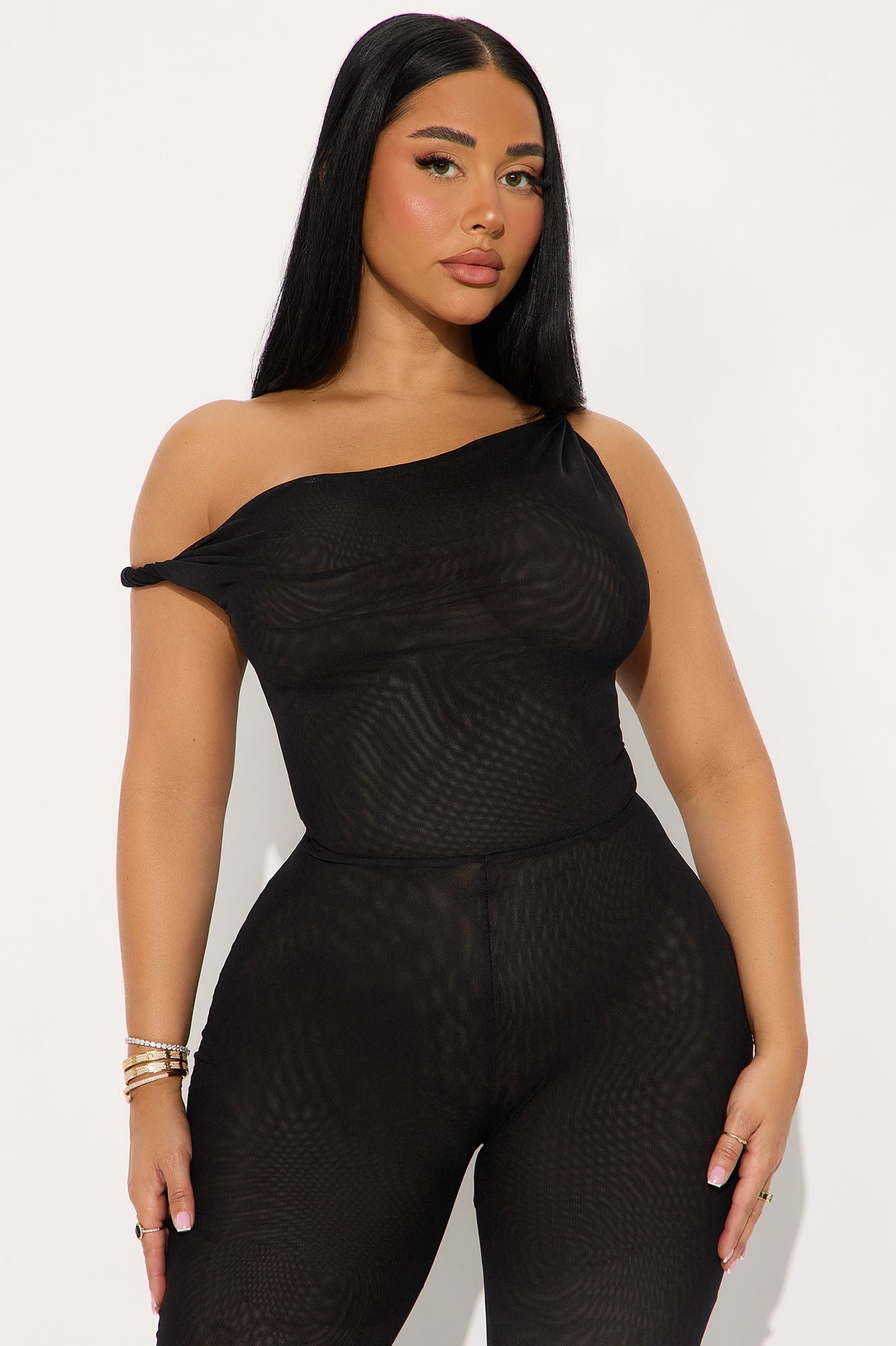 Myla Double Lined Mesh Jumpsuit - Black