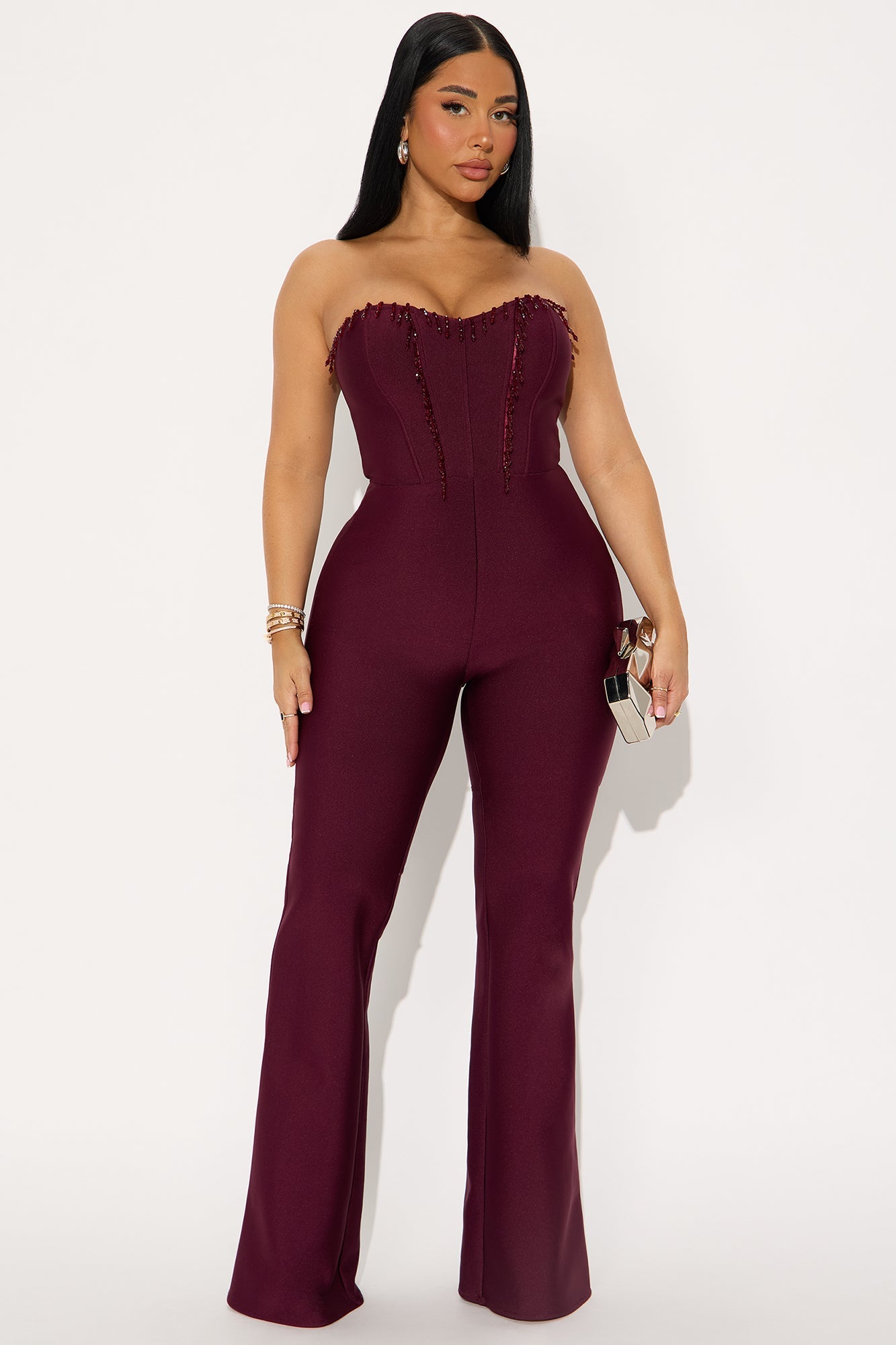 Kari Bandage Strapless Jumpsuit - Wine