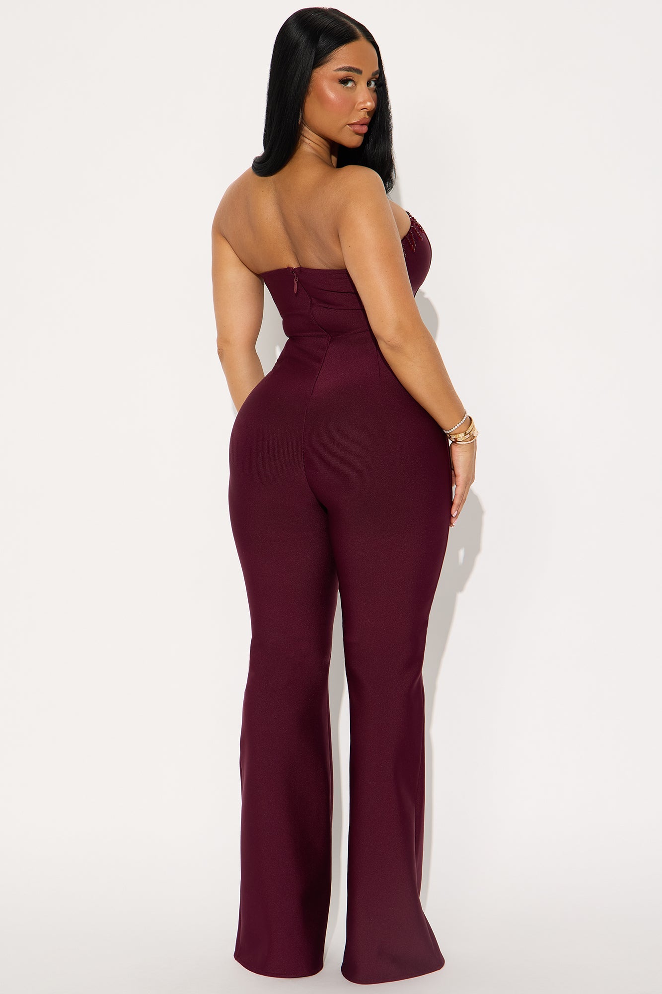 Kari Bandage Strapless Jumpsuit - Wine