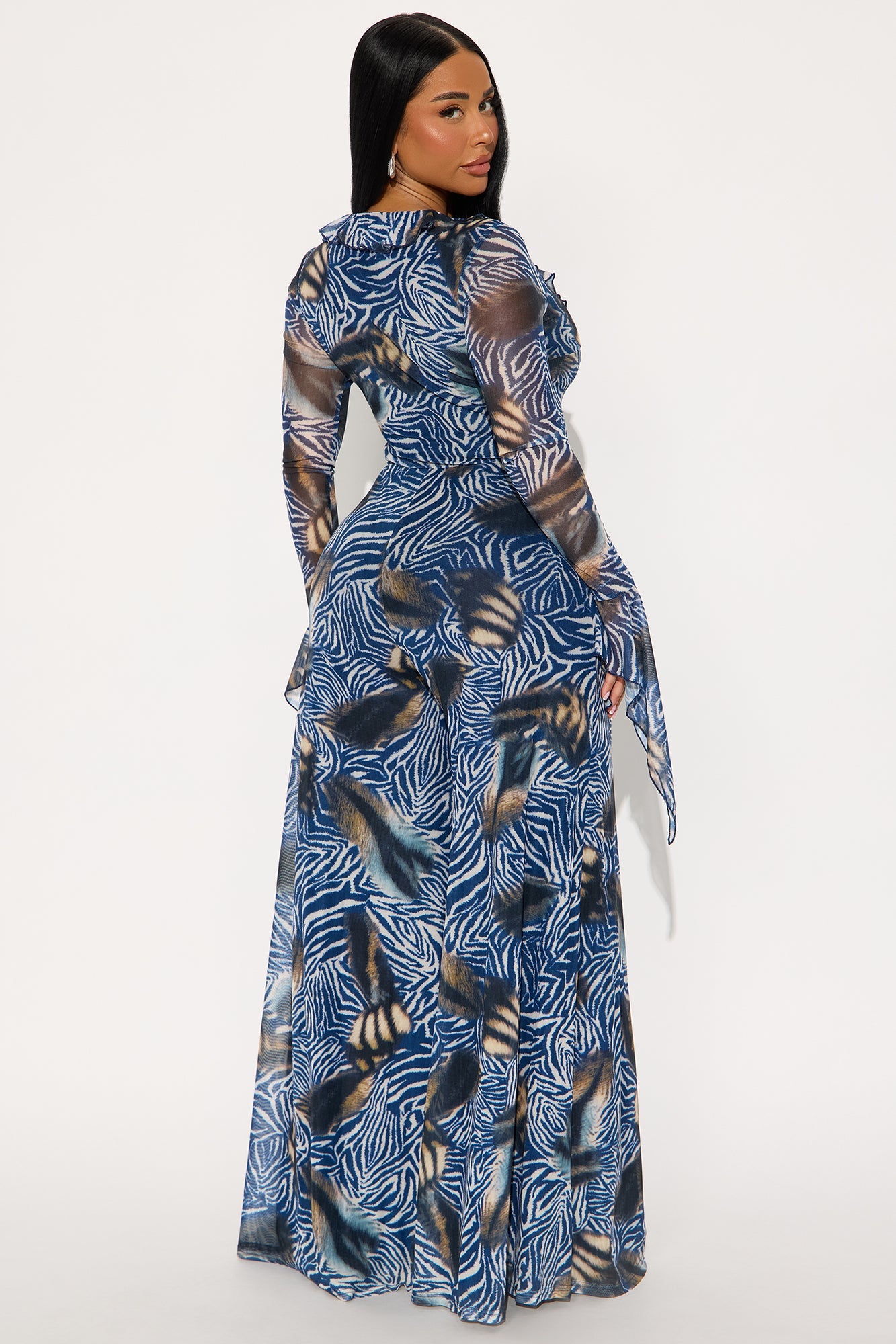 Lorelli Ruffle Mesh Jumpsuit - Blue/combo