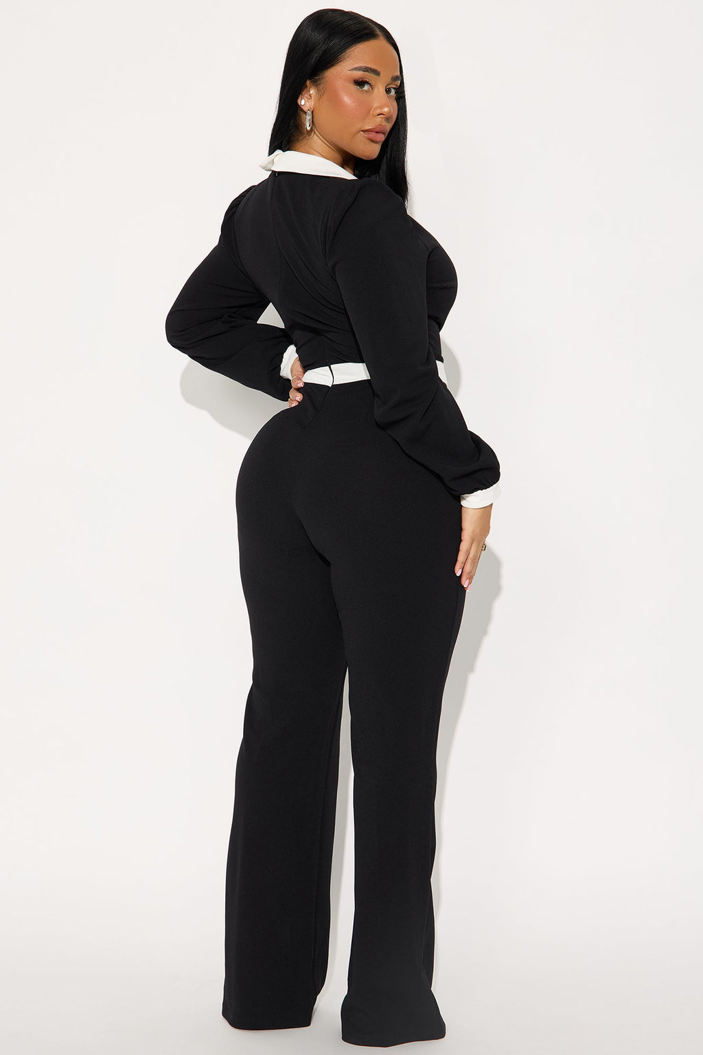 Valeria Long Sleeve Wide Leg Jumpsuit - Black/White
