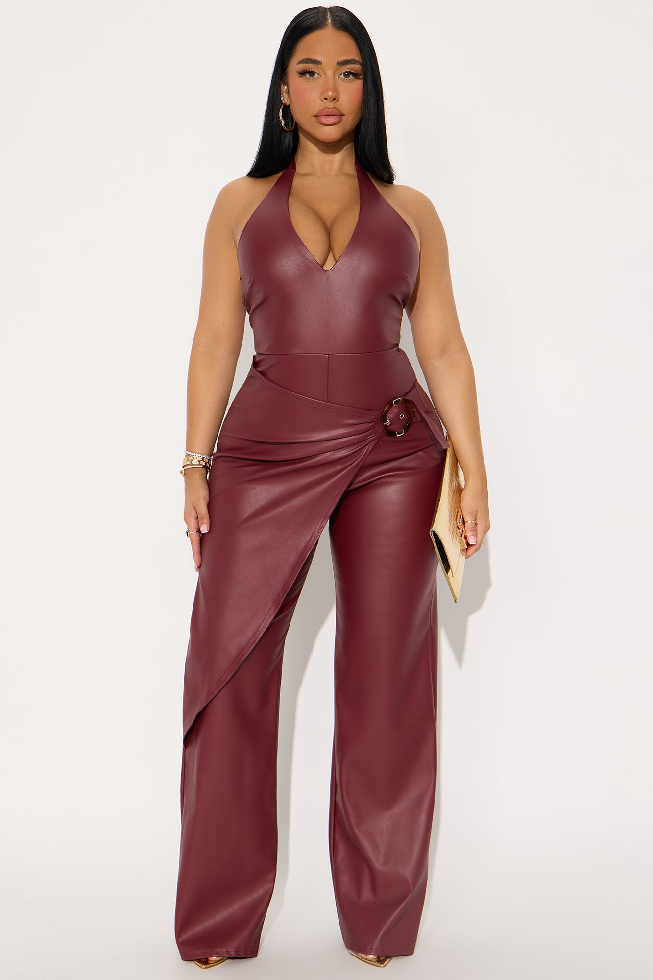 Carmen Faux Leather Jumpsuit - Burgundy