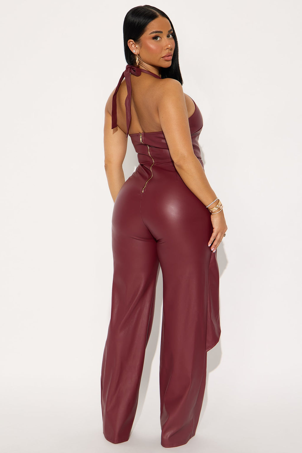 Carmen Faux Leather Jumpsuit - Burgundy