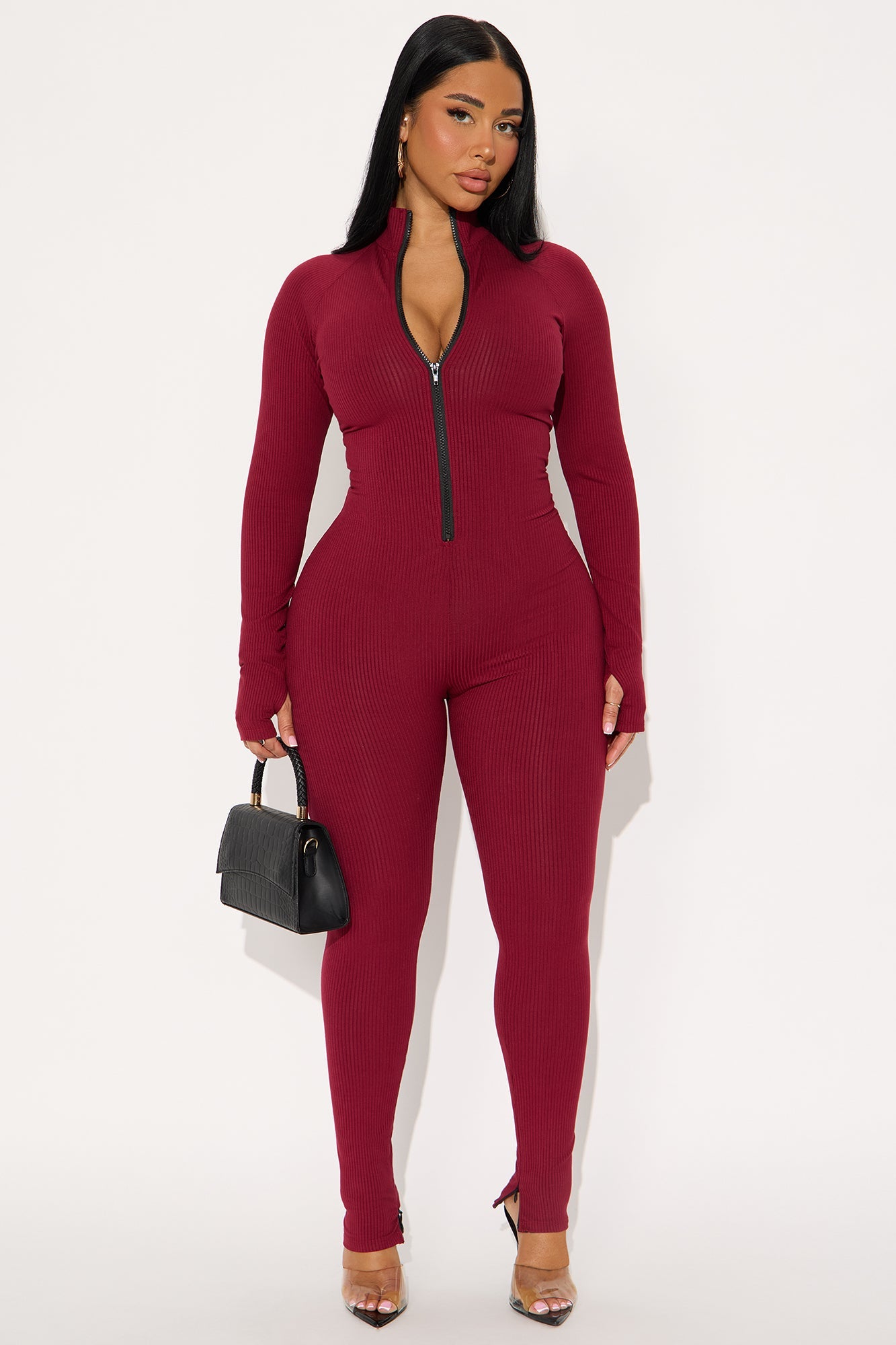 Juliet Snatched Jumpsuit - Burgundy