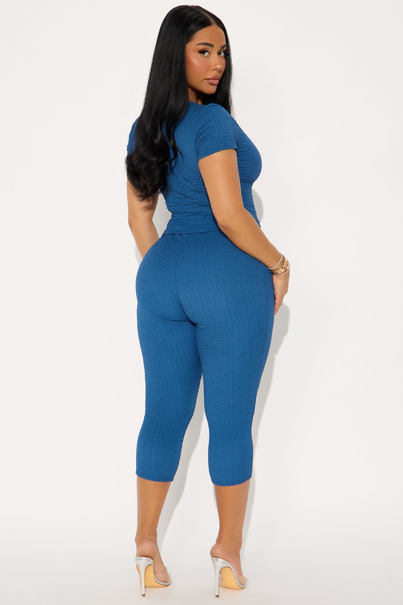 Delilah Textured Square Neck Capri Set - Indigo