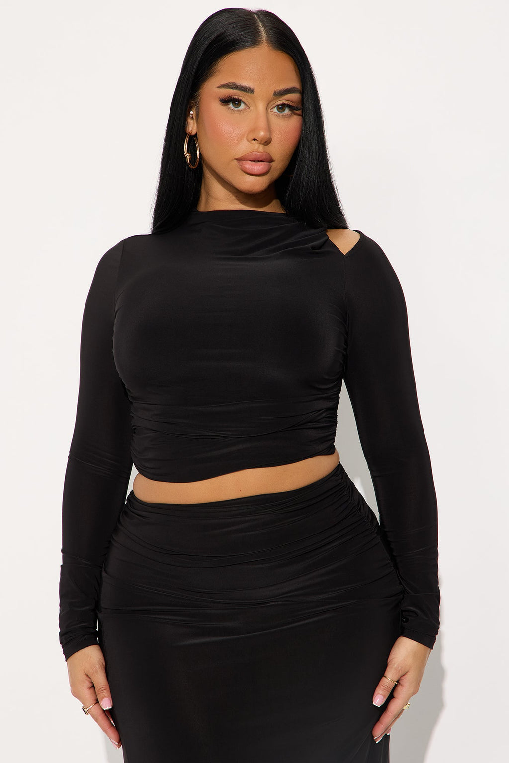 Genevieve Twist Shoulder Maxi Skirt Set - Black