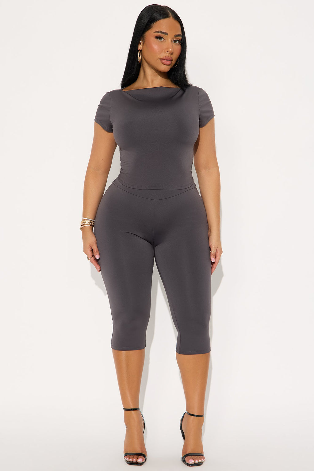 Khloe Capri Pant Set - Charcoal