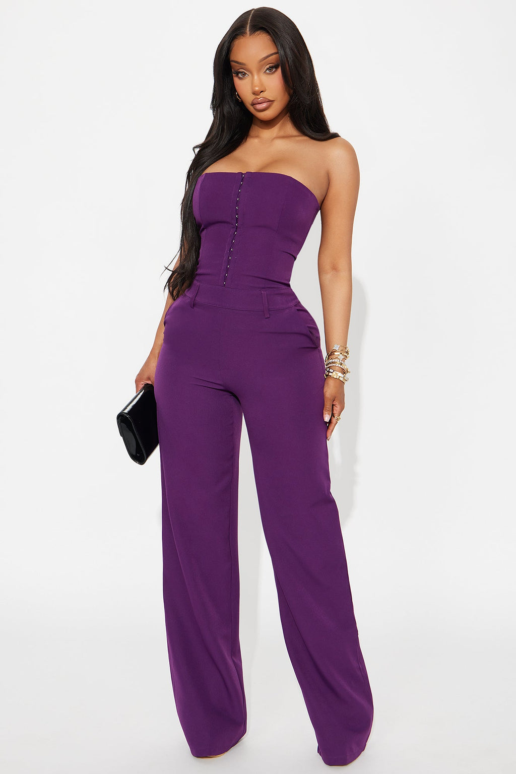 Selene Strapless Wide Leg Jumpsuit - Plum
