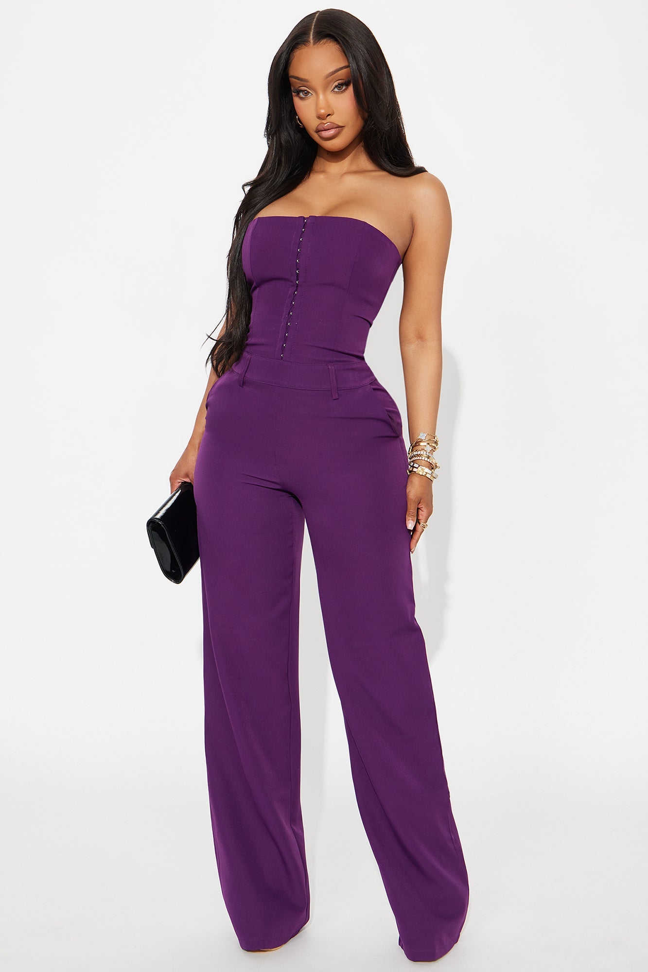Selene Strapless Wide Leg Jumpsuit - Plum
