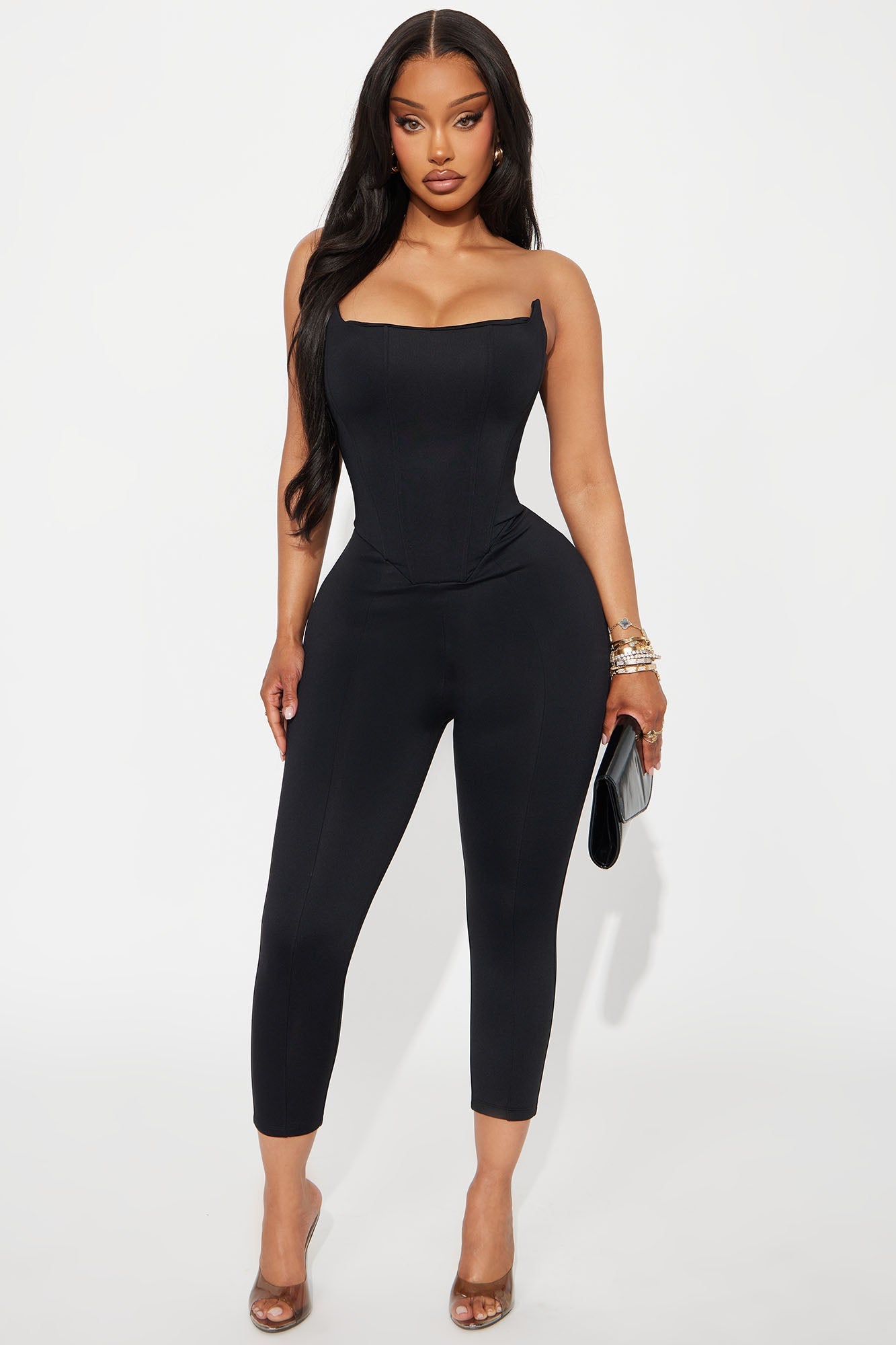Stacey Corset Capri Jumpsuit - Black
