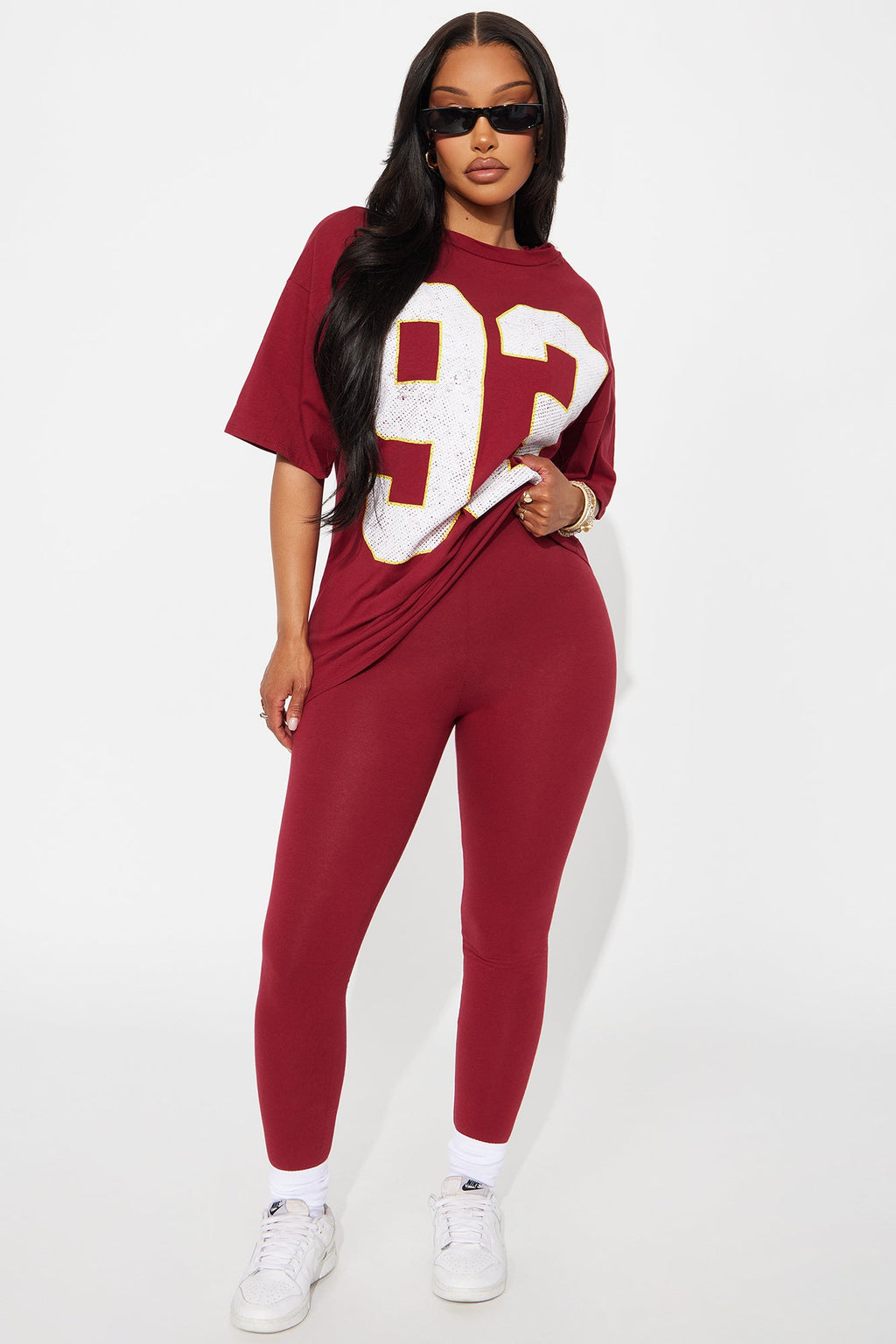 93 Sporty Vibe Graphic Pant Set - Burgundy