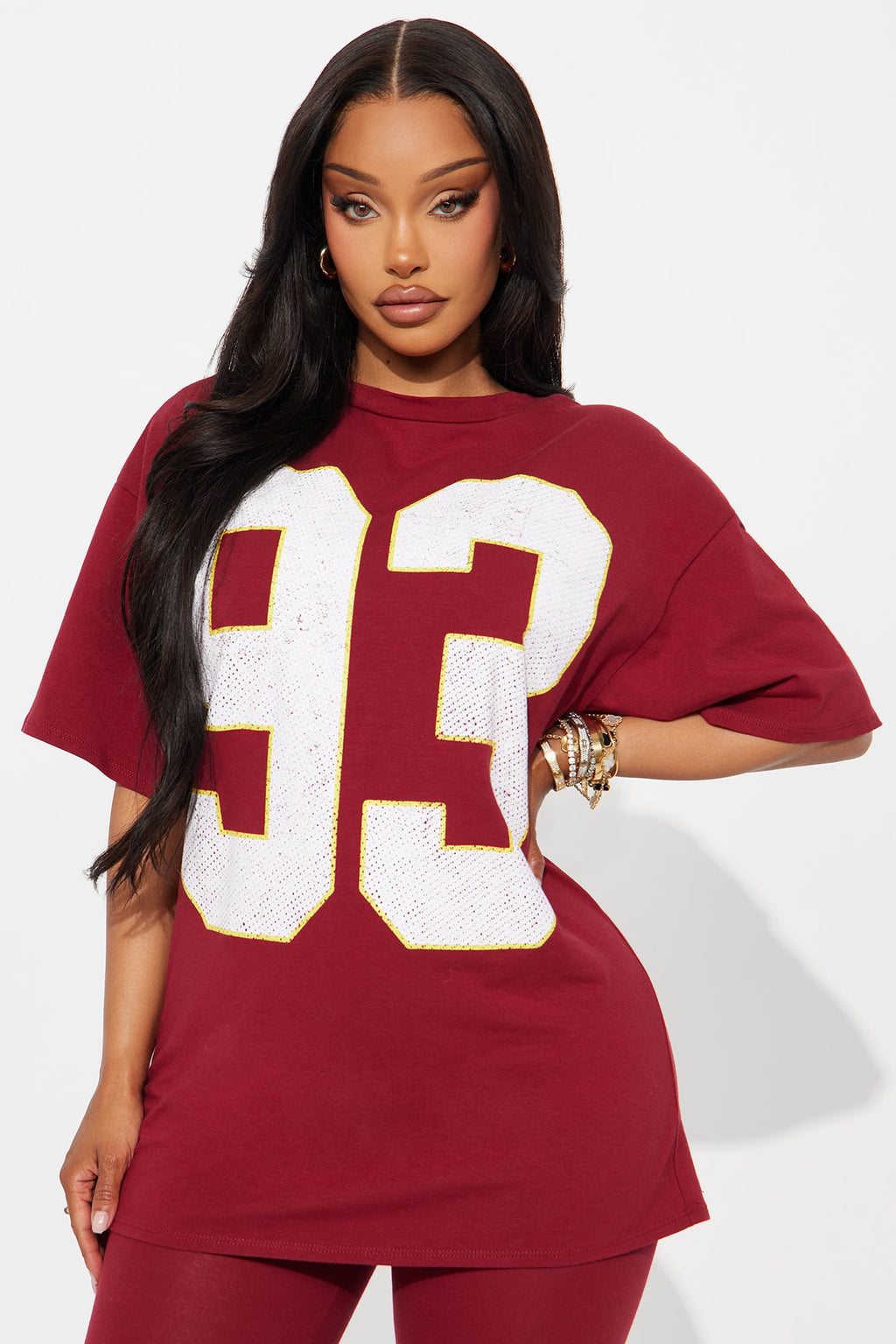 93 Sporty Vibe Graphic Pant Set - Burgundy