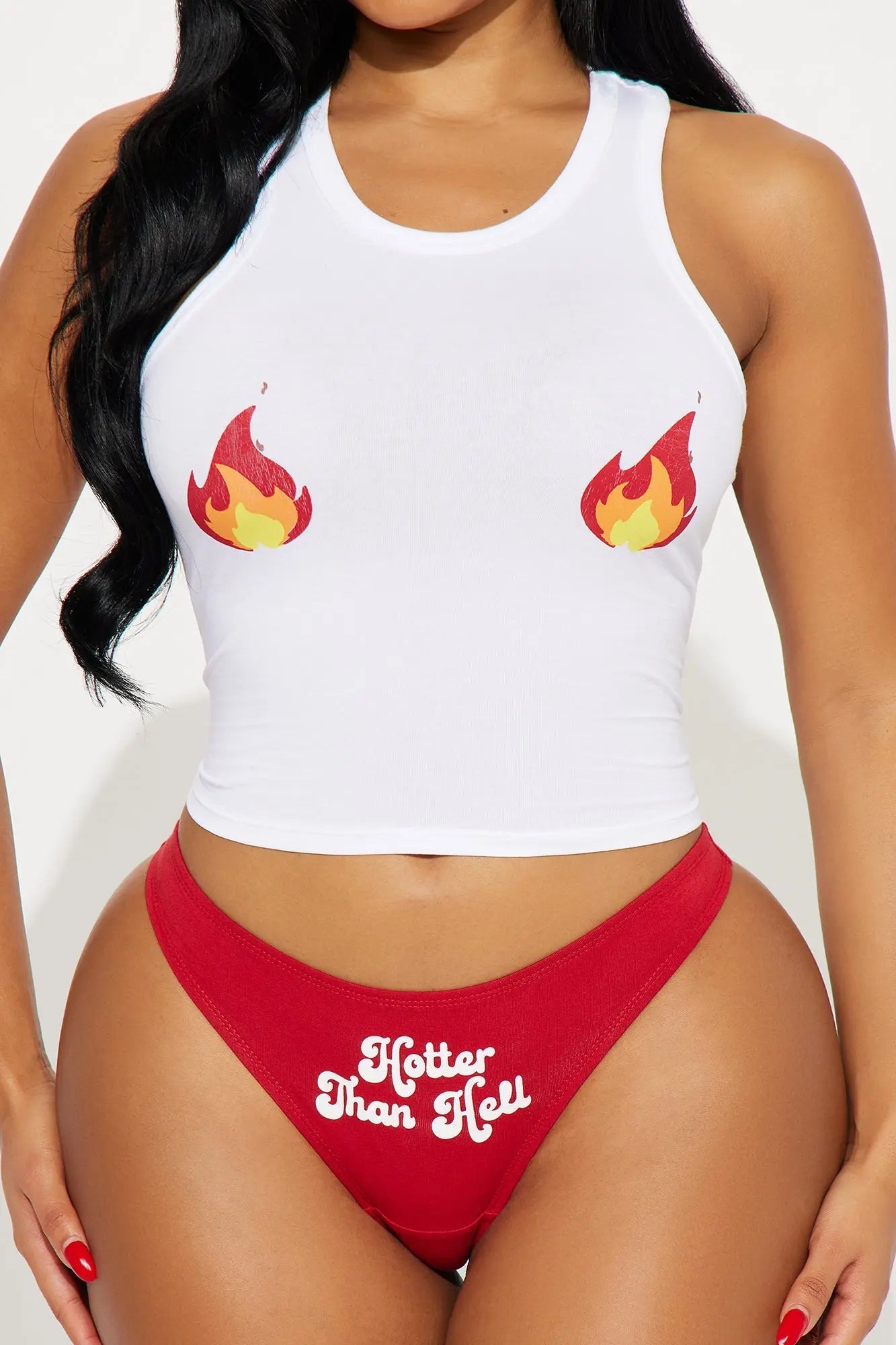 Famous In Hell Fire Cotton Tank And Panty 2 Piece Set - White 