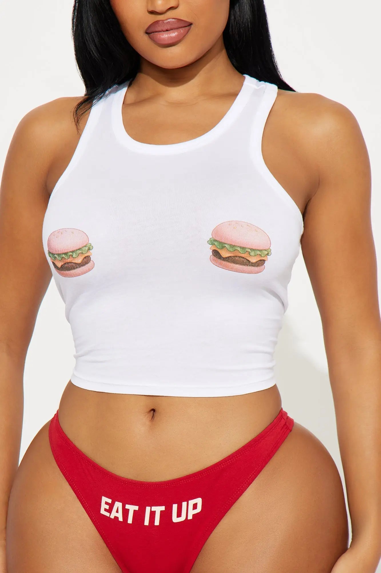 Medium Rare Cotton Tank and Panty 2 Piece Set - Red 