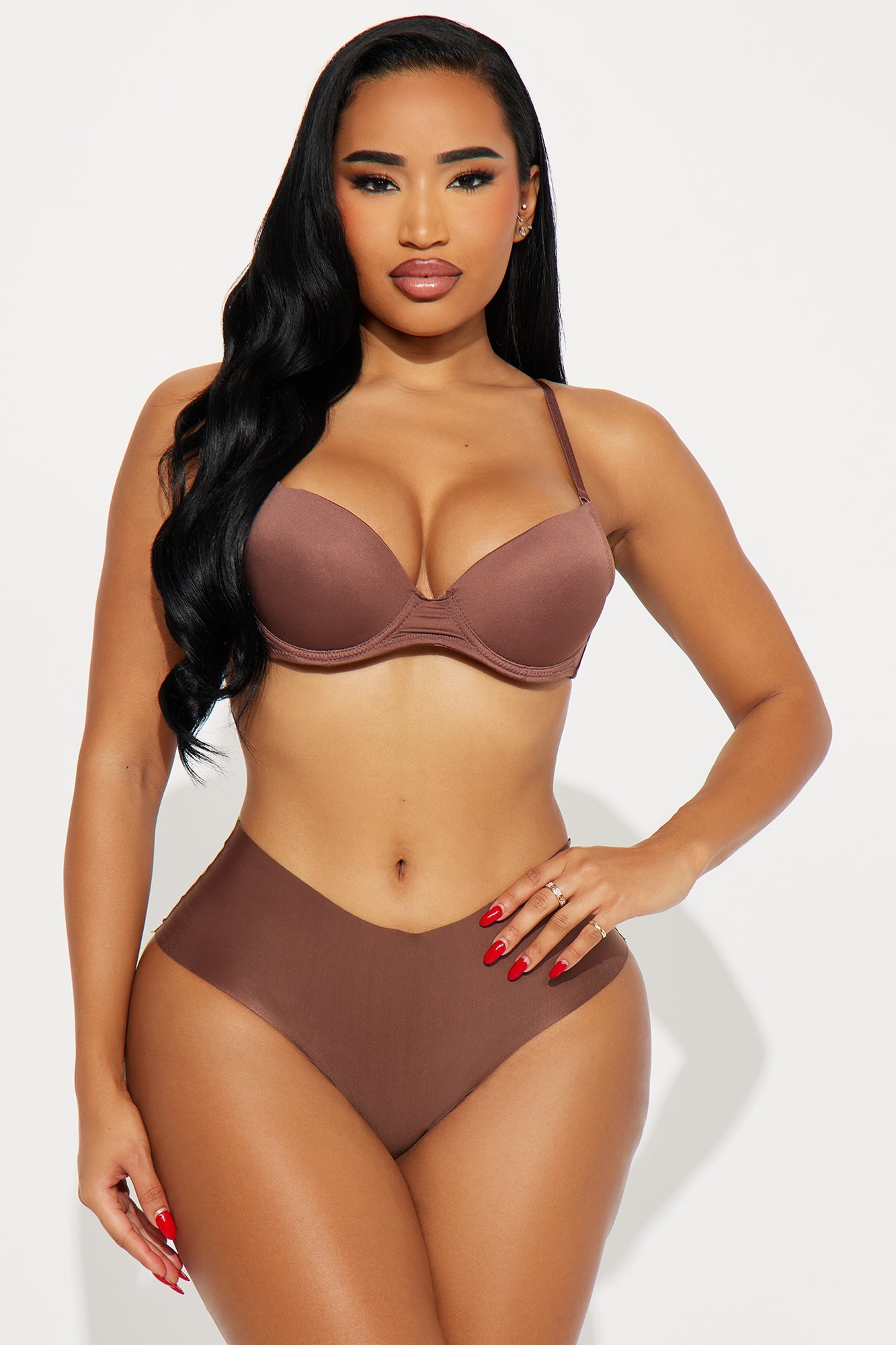 High Waist Light Compression Shaping Thong - Brown