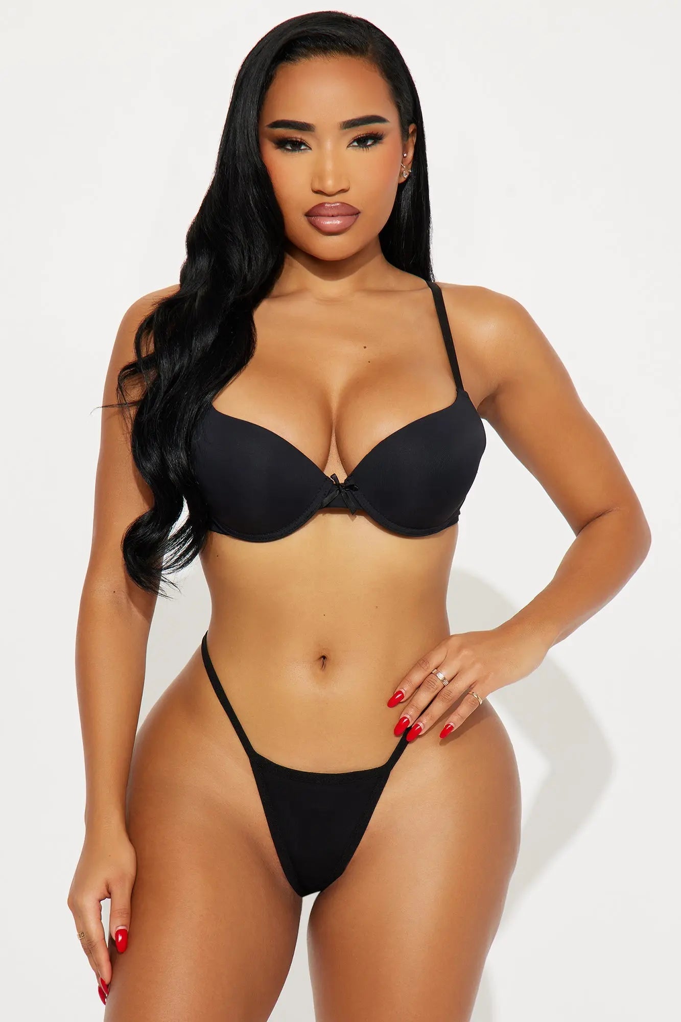 Bow Me Baby Rhinestone Bow G String Panty - Black 