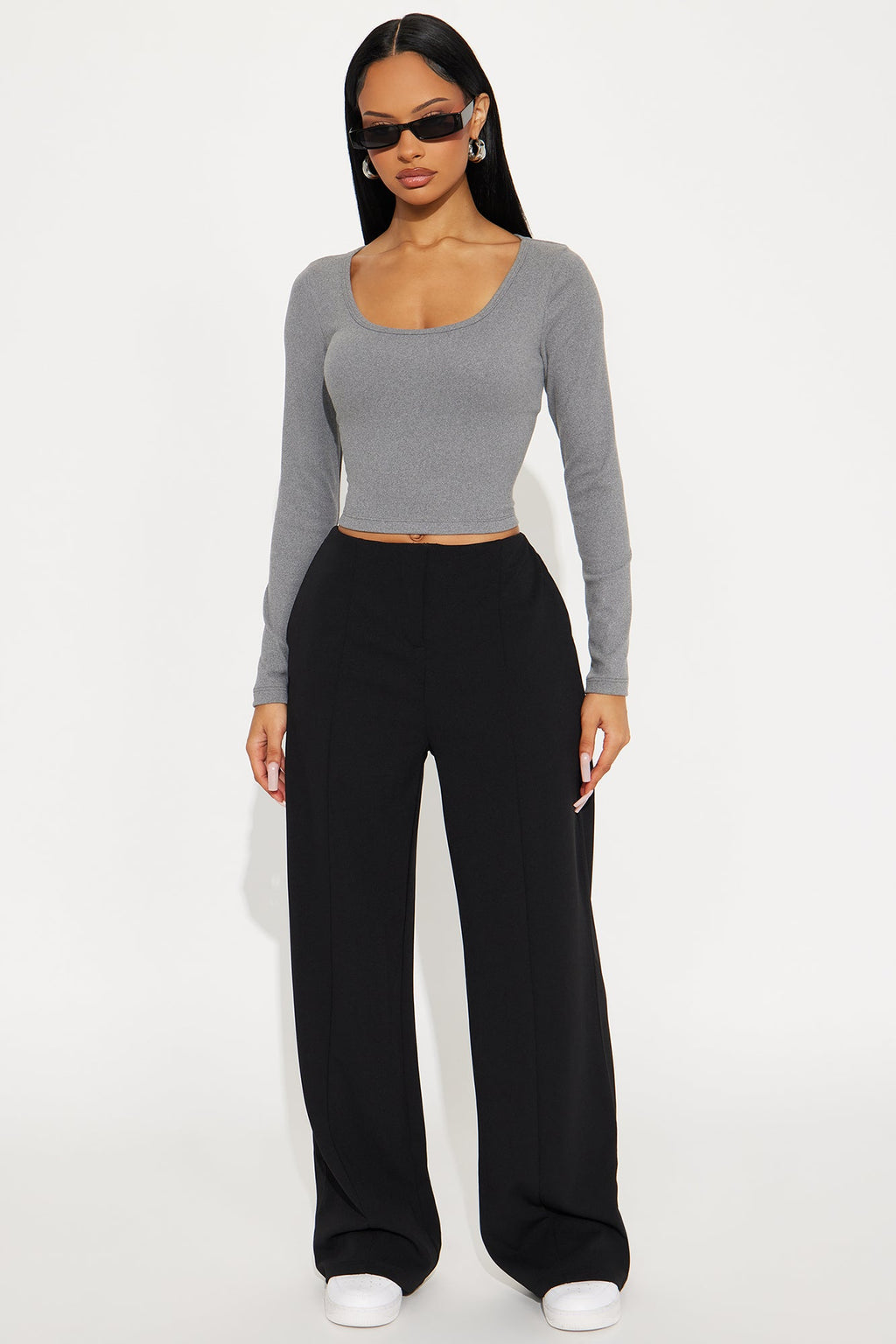 Gia Scoop Neck Double Lined Top - Heather Grey