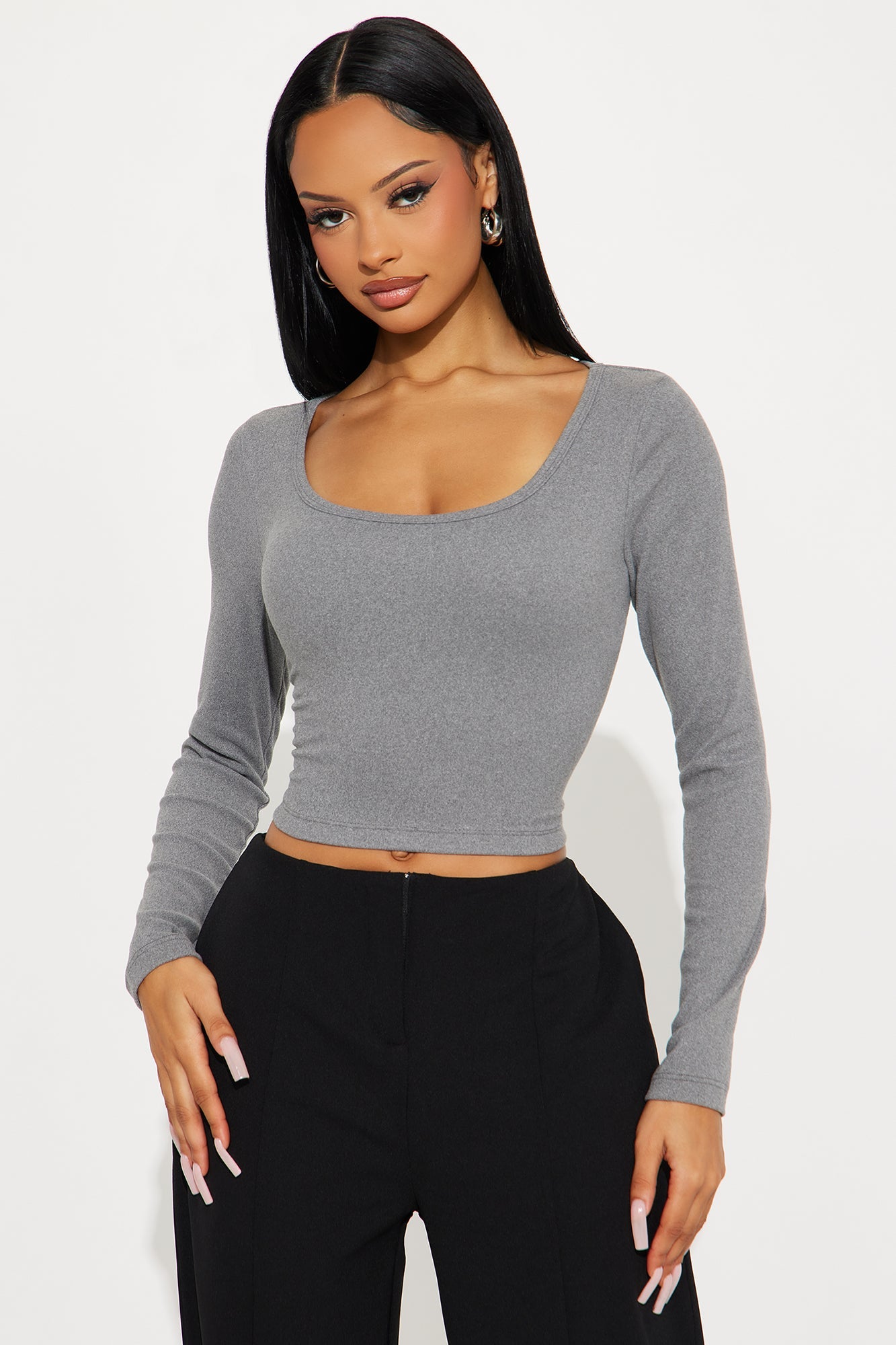 Gia Scoop Neck Double Lined Top - Heather Grey