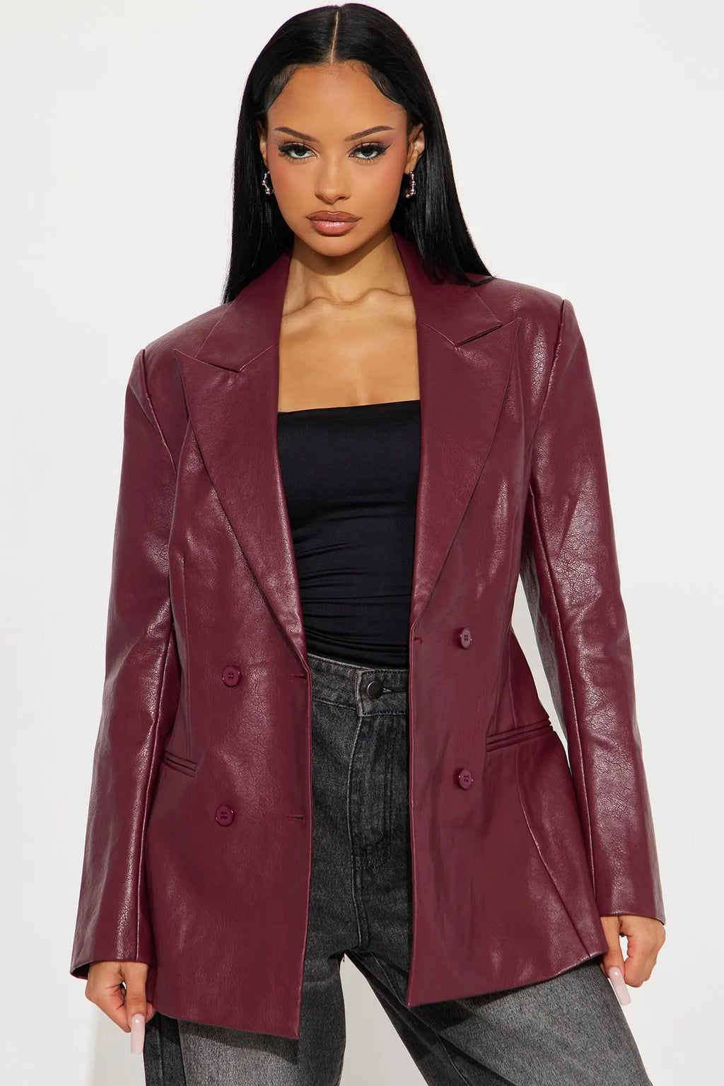 Phoebe Hourglass Blazer - Burgundy 