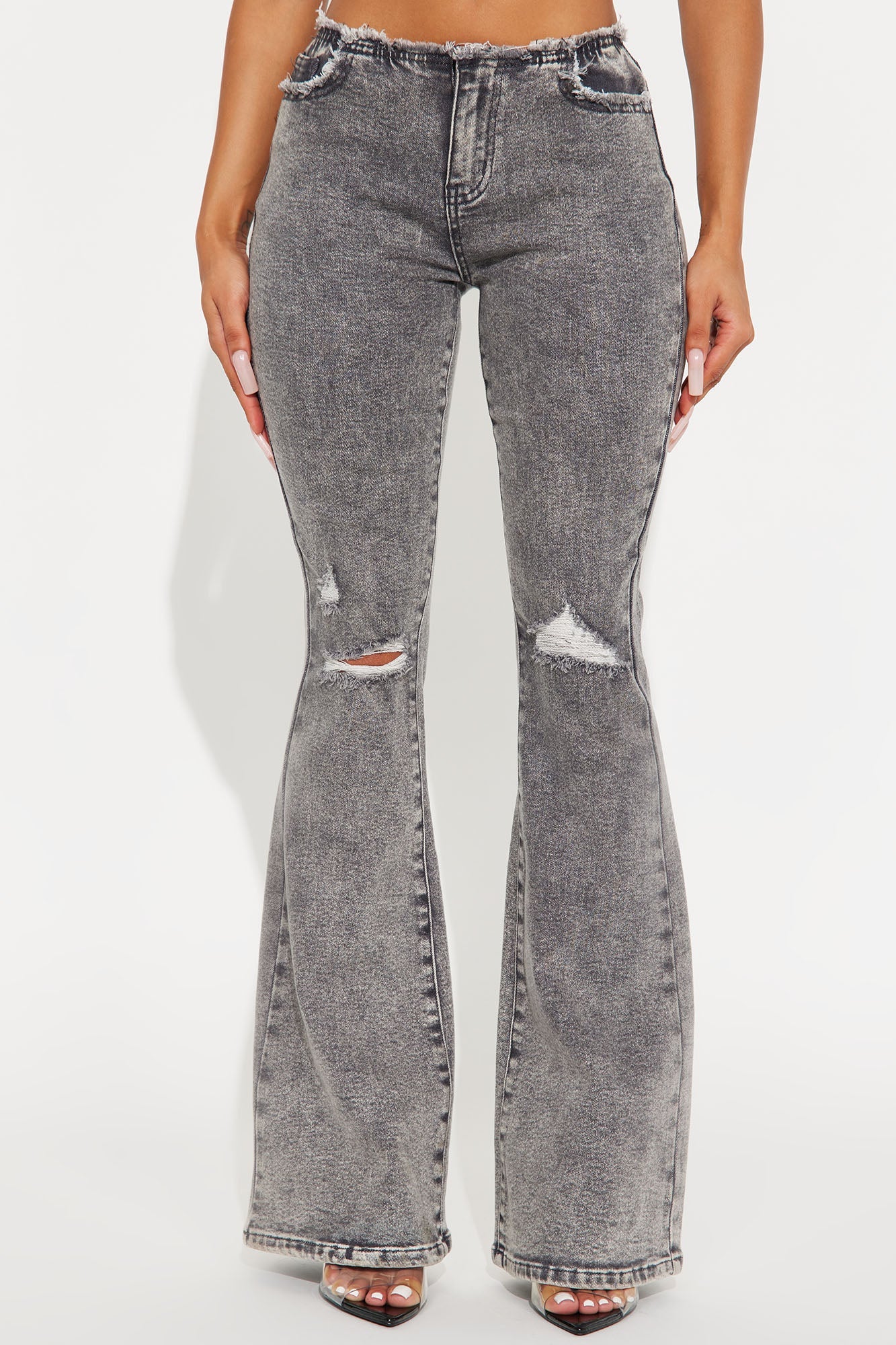 Highly Motivated Low Rise Flare Jeans - Dark Grey