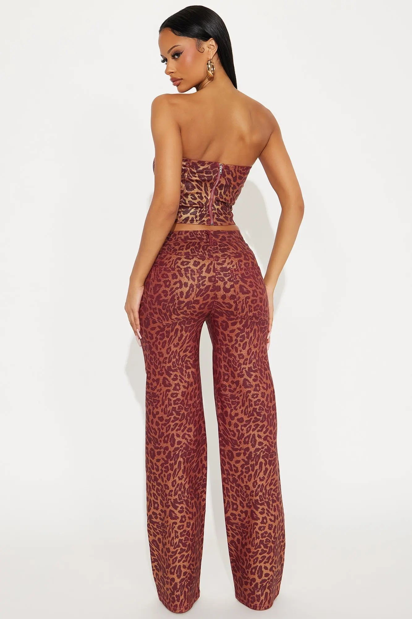 Divine Leopard Pant Set - Burgundy/combo 