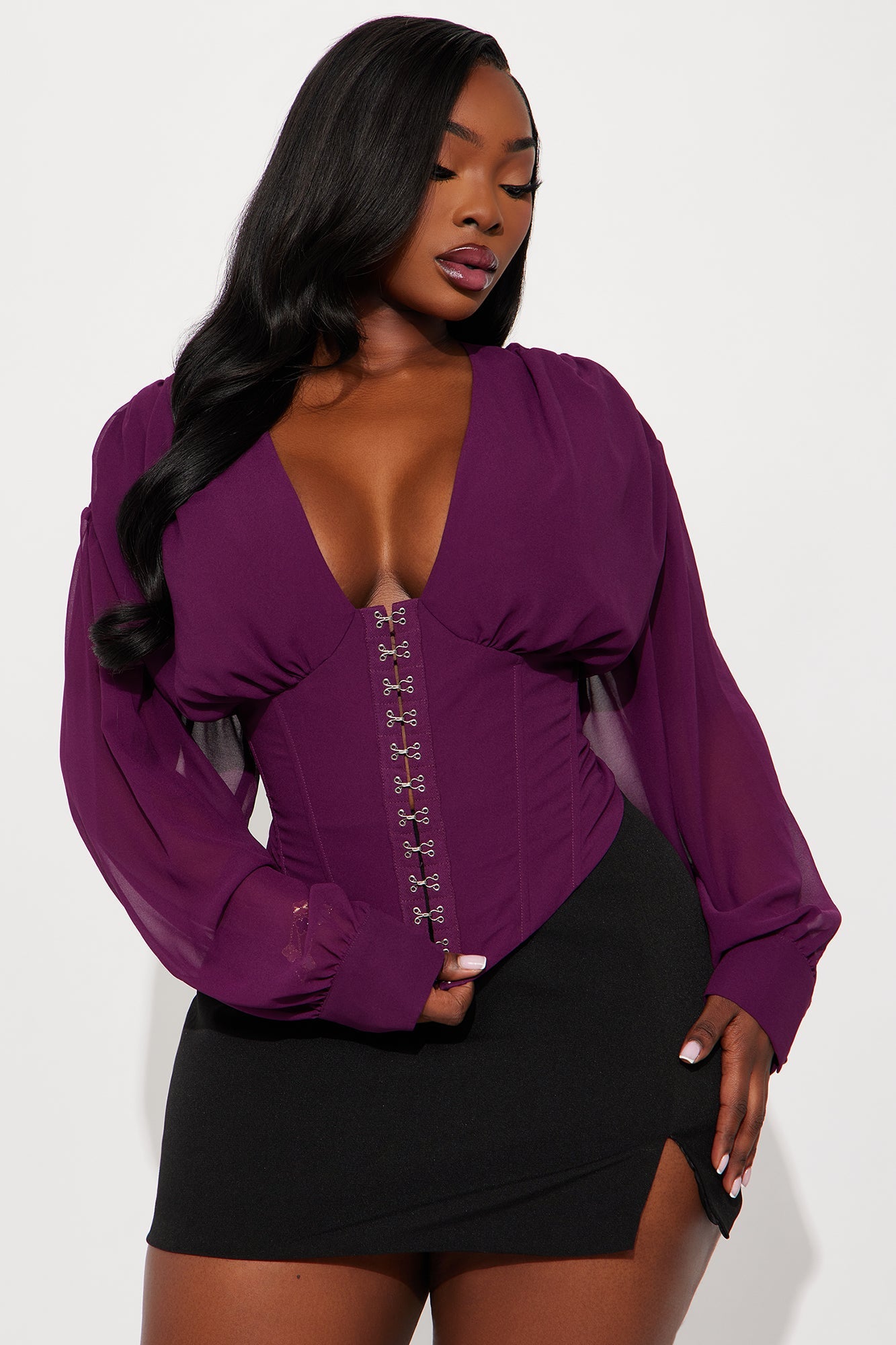 Cute But Psycho Chiffon Corset Top - Plum