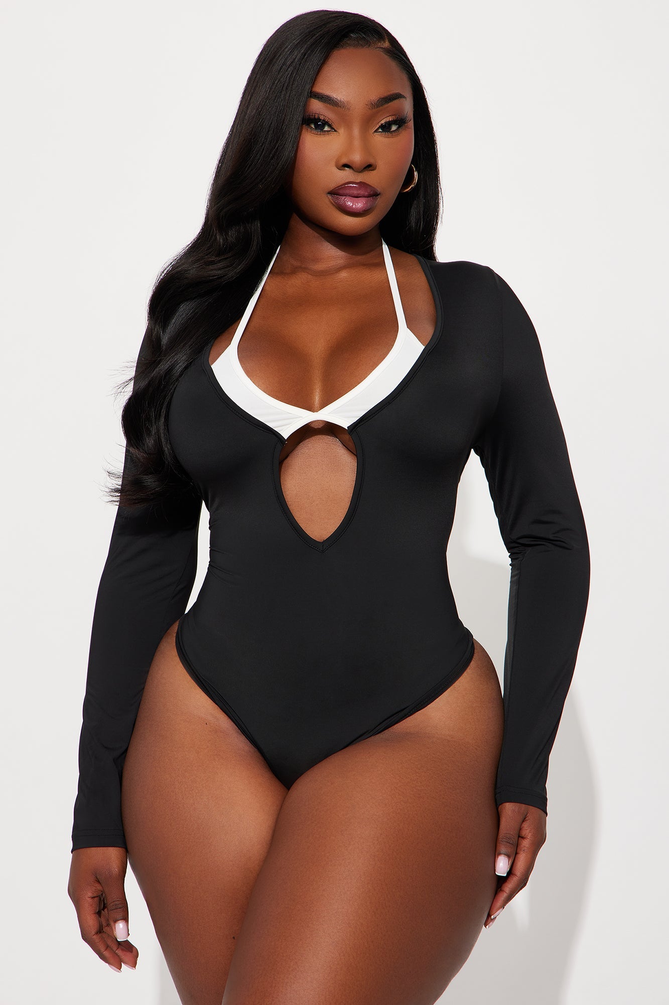 Karli Long Sleeve Bodysuit - Black/White