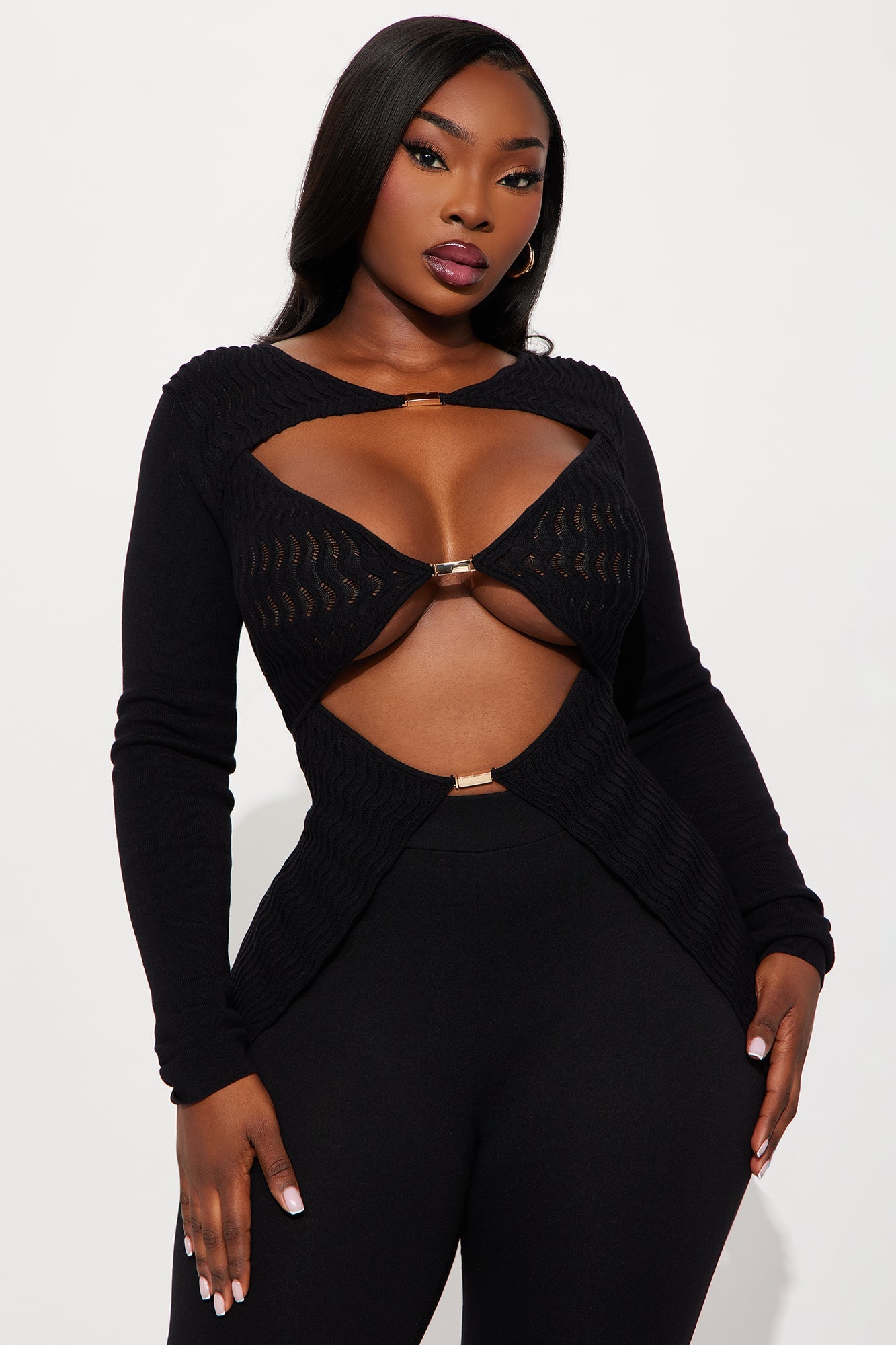 Come My Way Hardware Sweater Top - Black