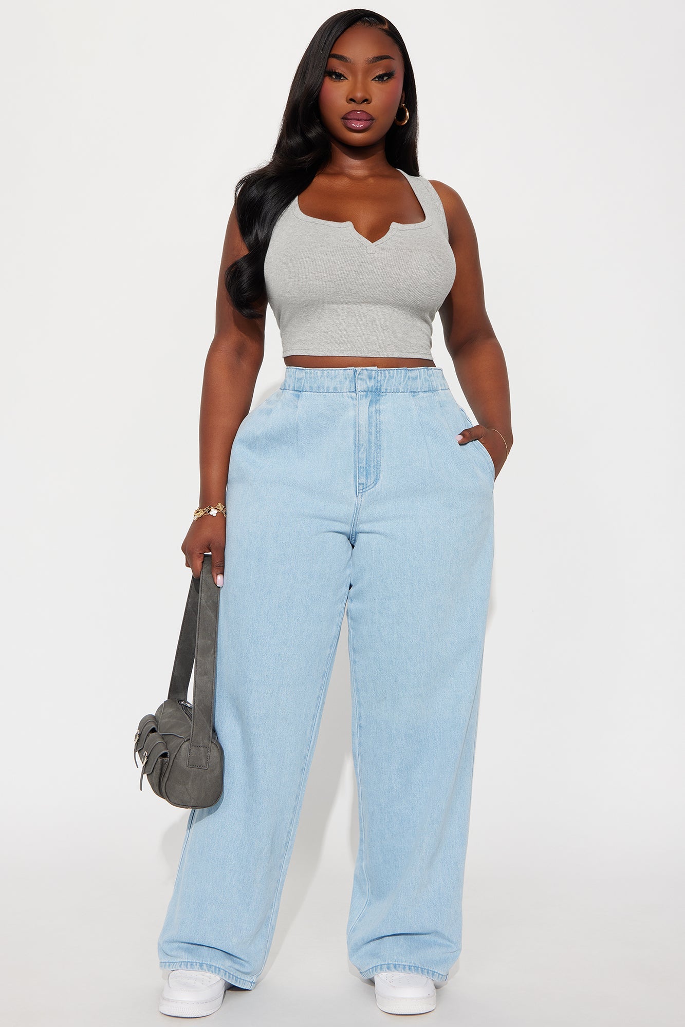 Leah Ribbed Tank Top - Heather Grey