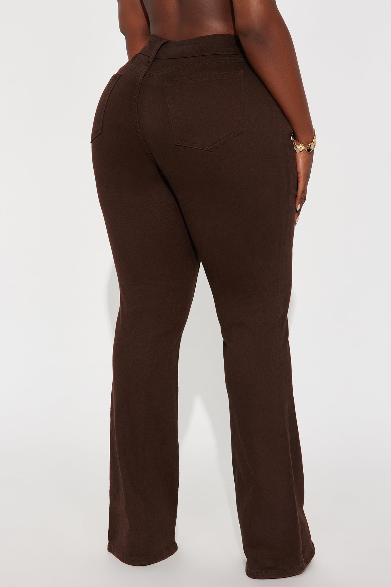 London Low Rise Pintuck Flare Jeans - Brown