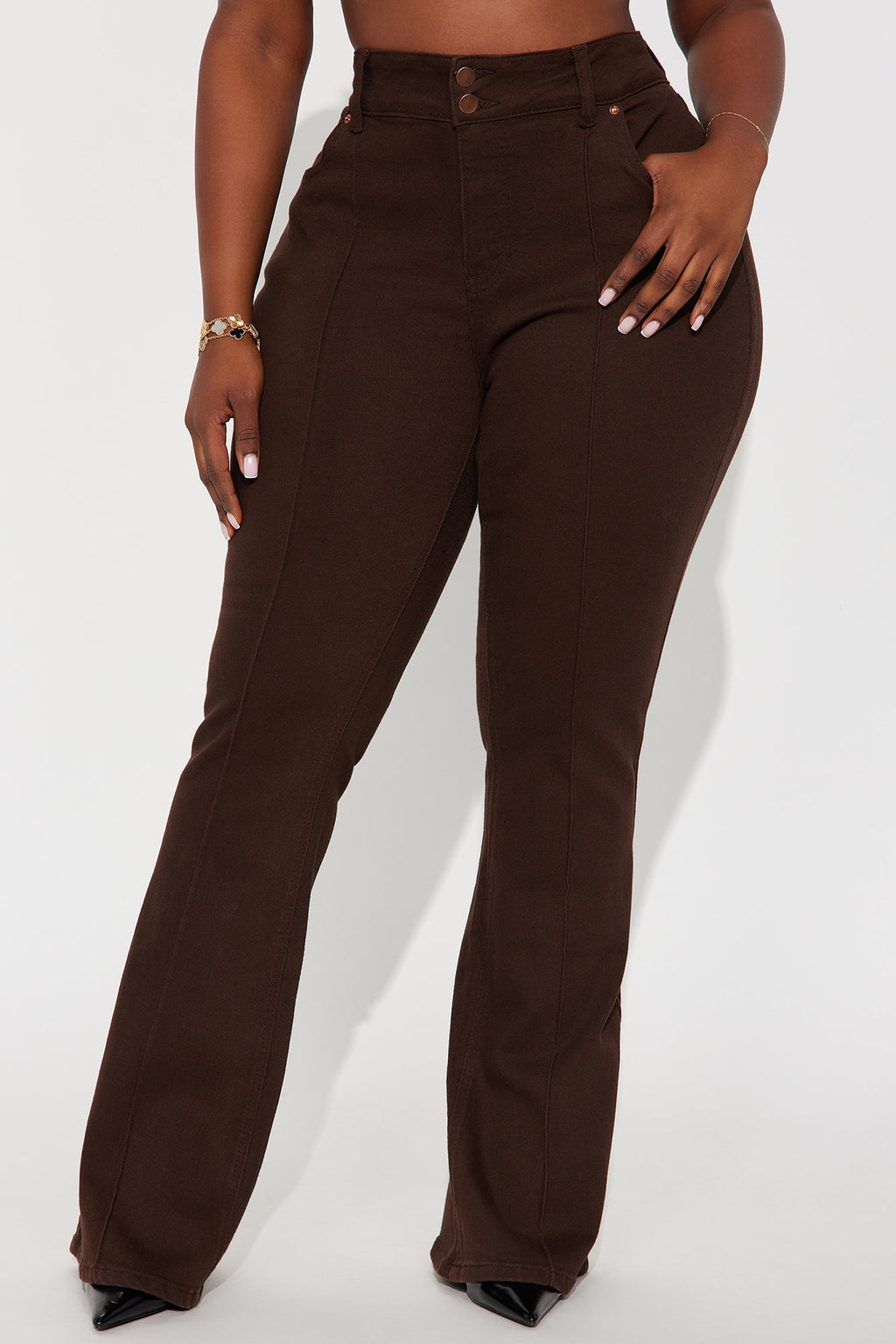 London Low Rise Pintuck Flare Jeans - Brown
