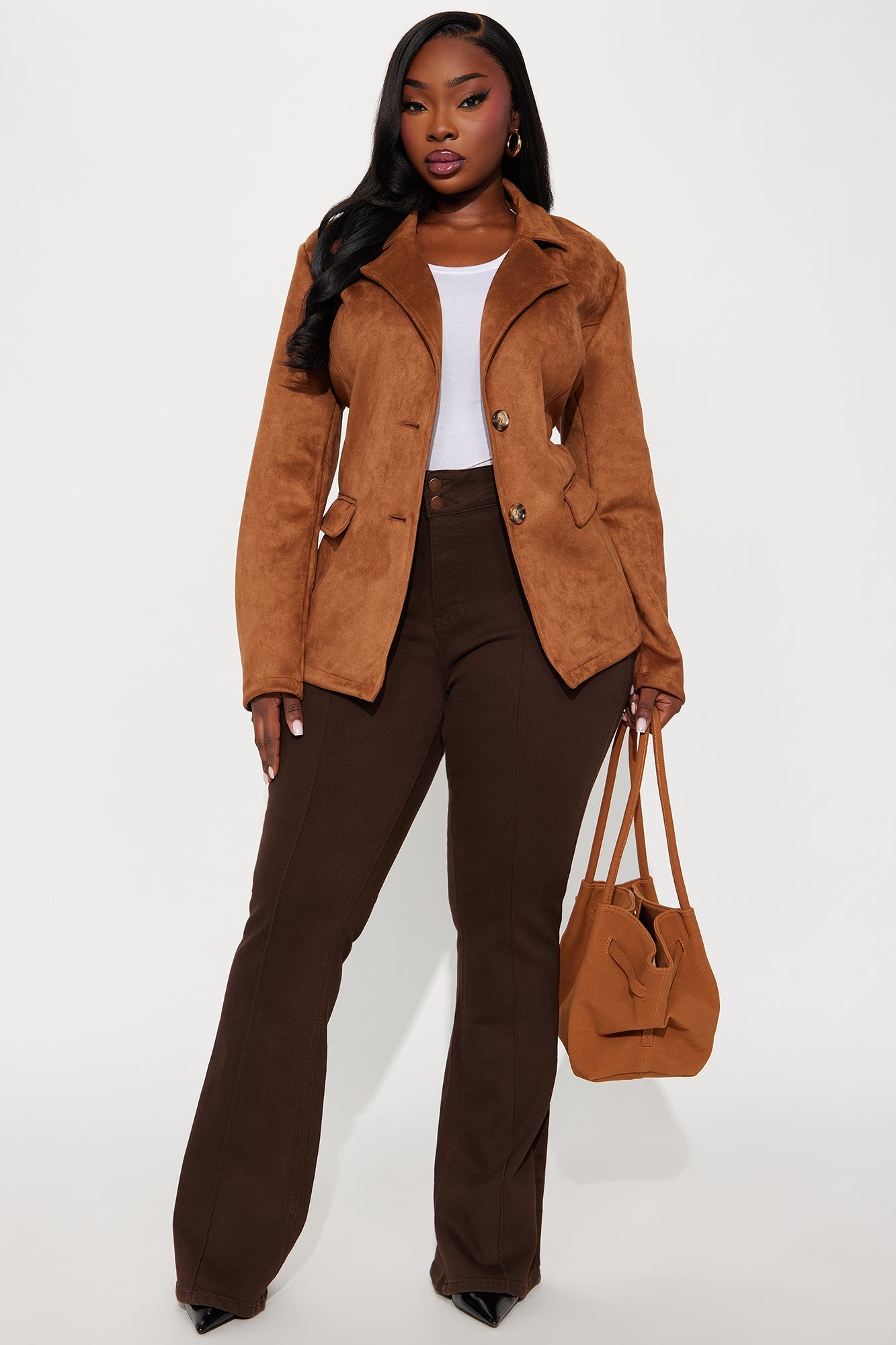 London Low Rise Pintuck Flare Jeans - Brown