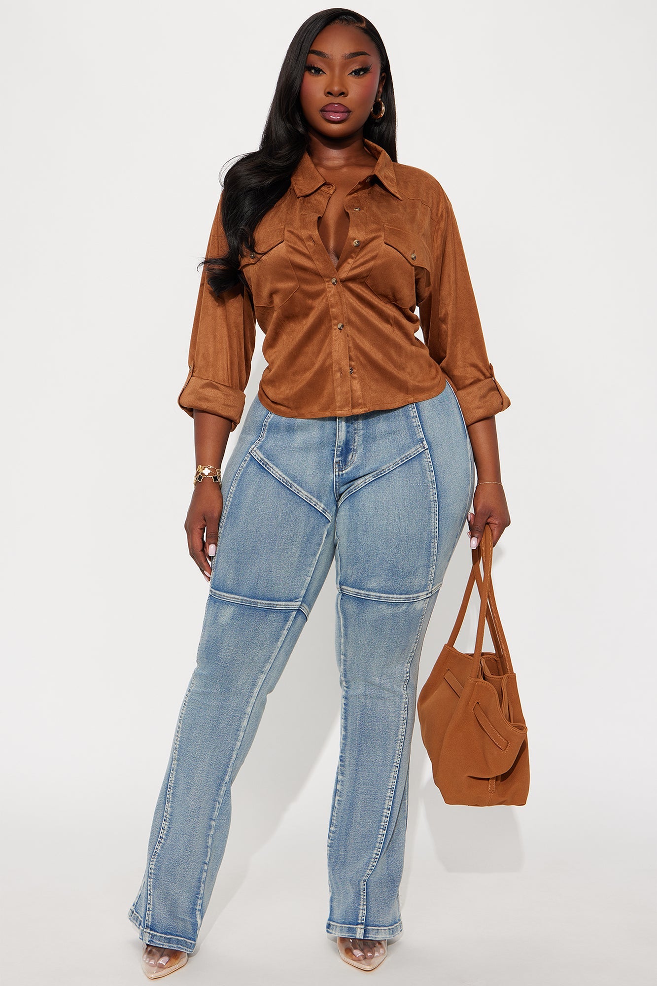 Cowgirl Style Faux Suede Shirt - Camel