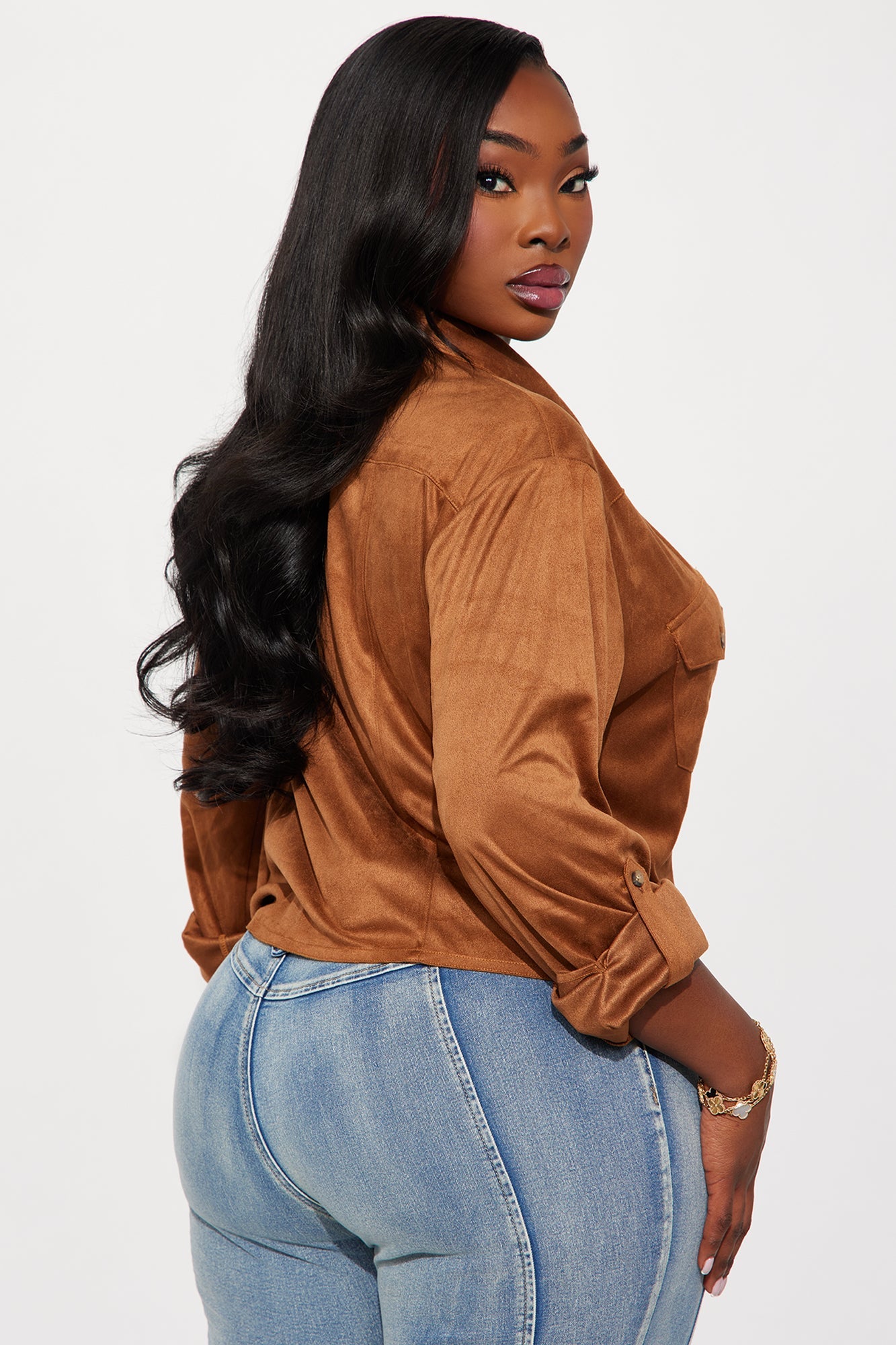 Cowgirl Style Faux Suede Shirt - Camel