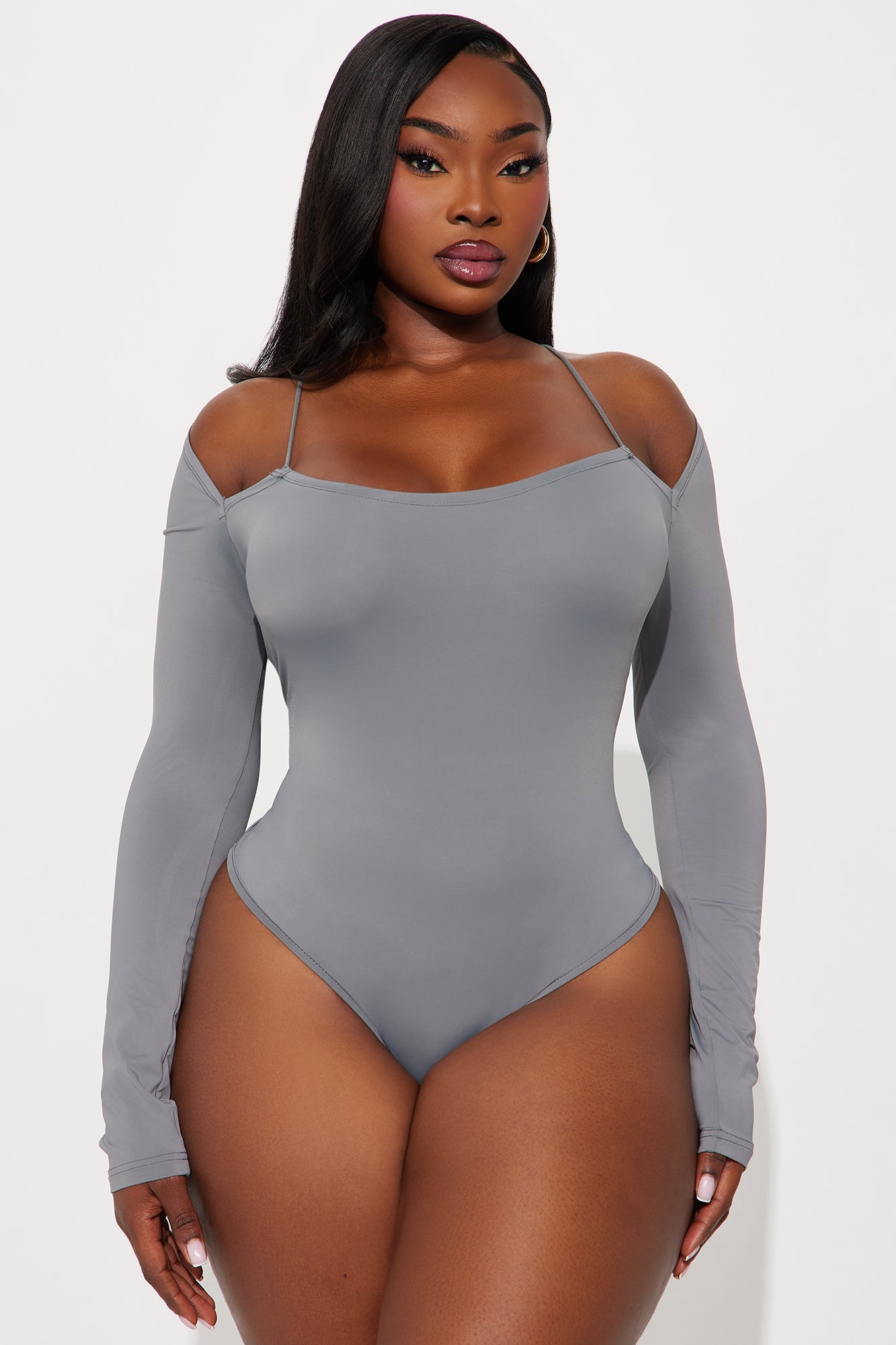 Jazzy Long Sleeve Cut Out Bodysuit - Grey