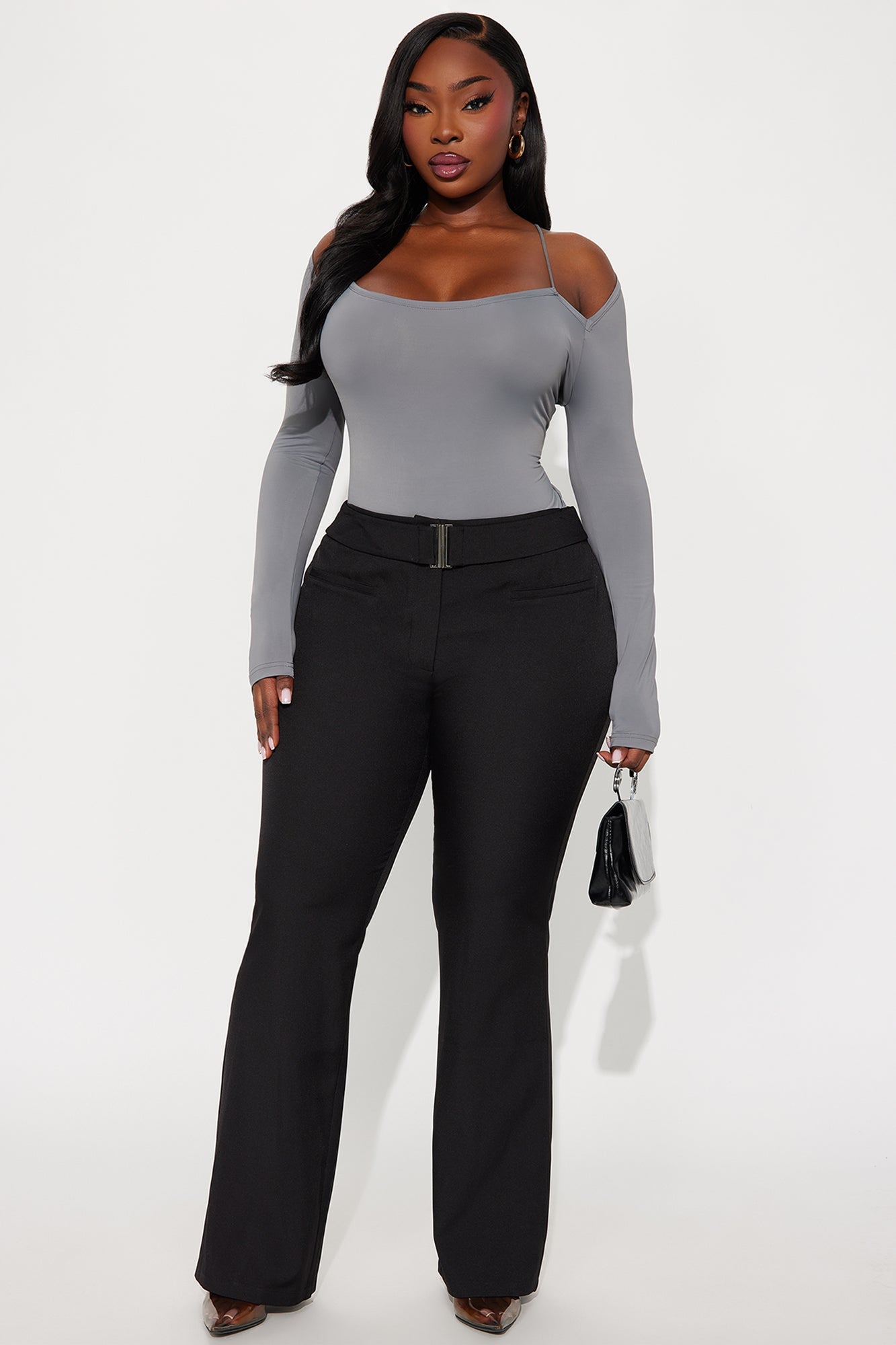Jazzy Long Sleeve Cut Out Bodysuit - Grey