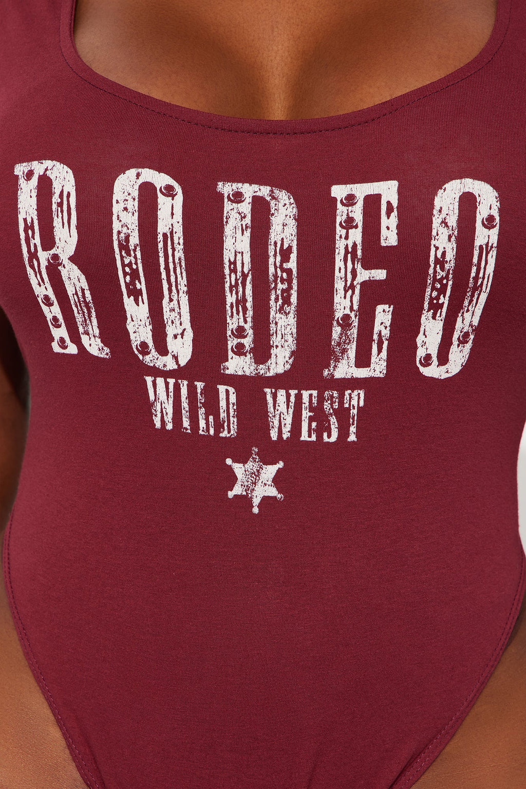 Rodeo Wild West Short Sleeve High Cut Bodysuit - Burgundy