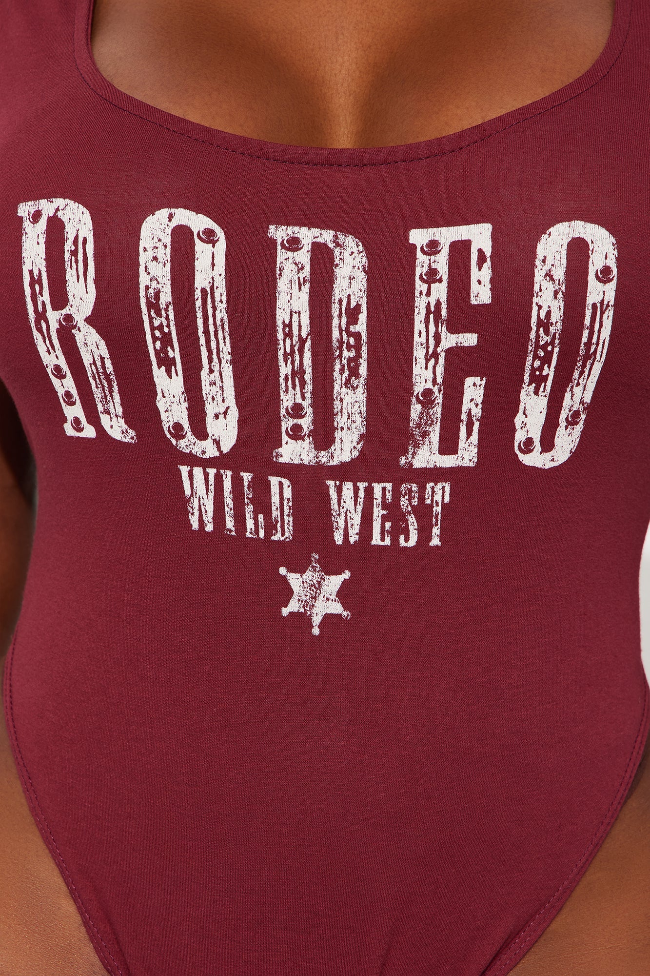 Rodeo Wild West Short Sleeve High Cut Bodysuit - Burgundy