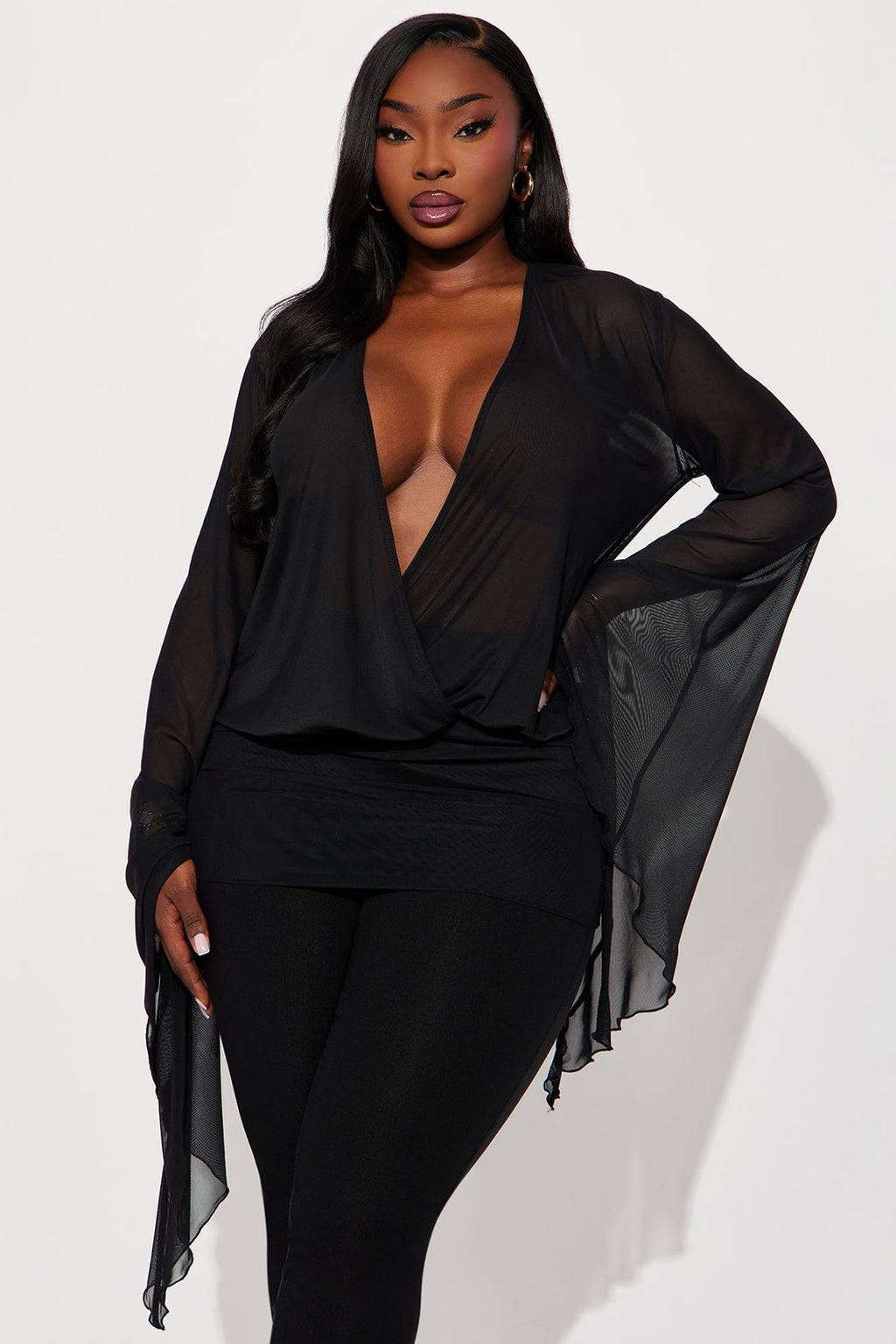 Darling Long Sleeve Mesh Top - Black