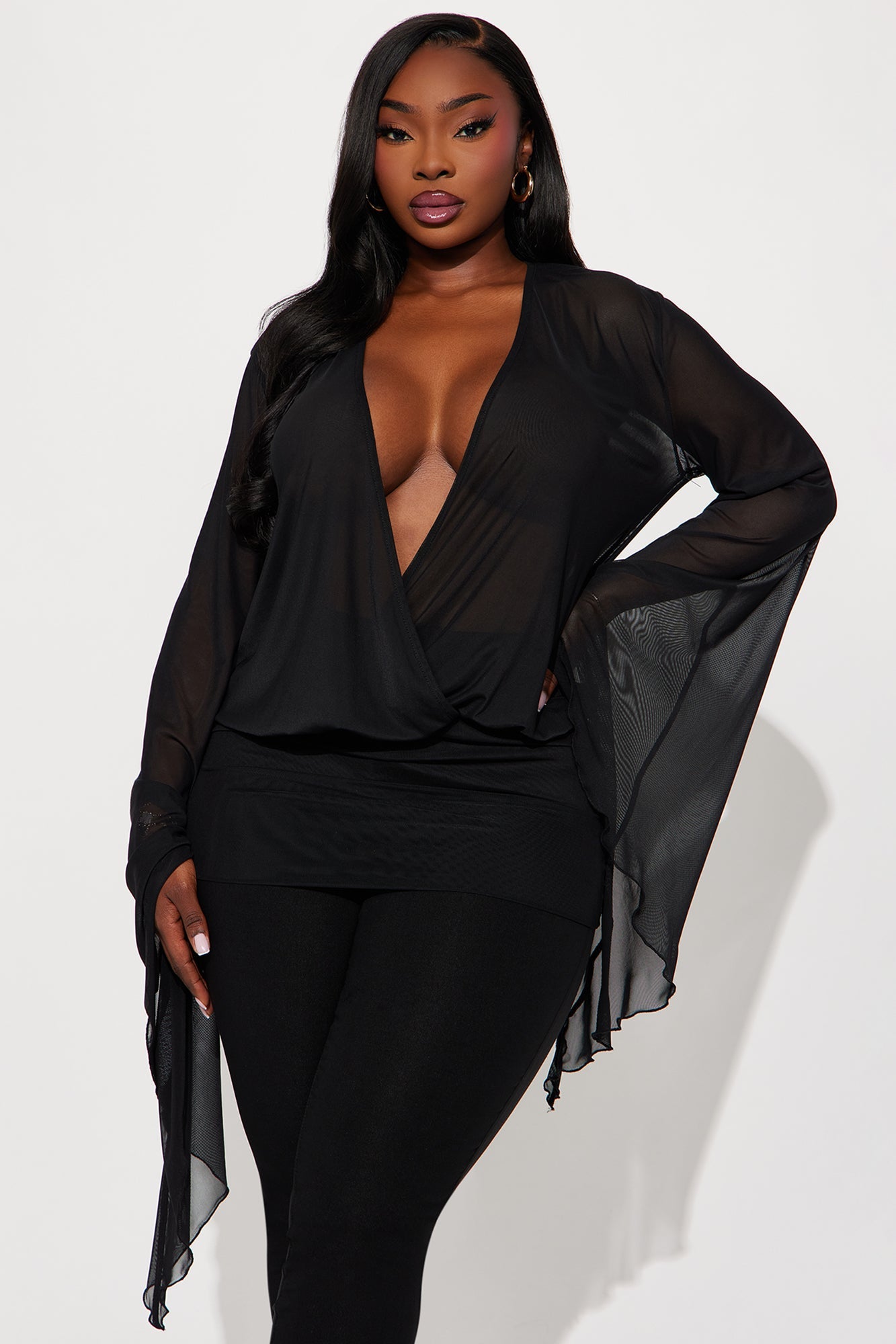 Darling Long Sleeve Mesh Top - Black
