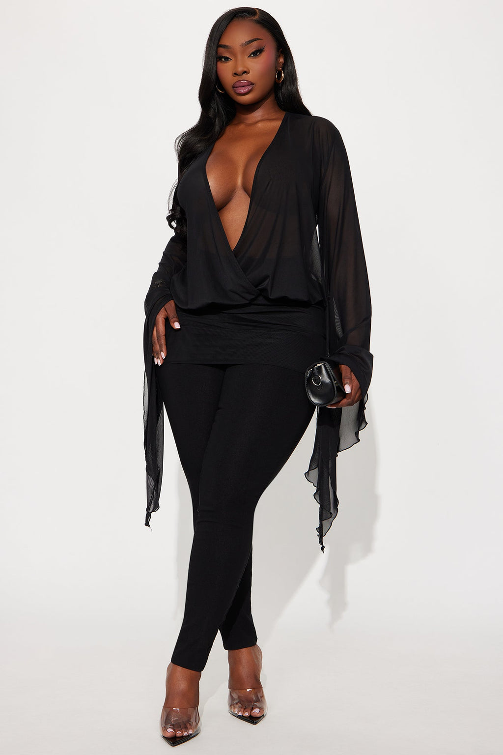Darling Long Sleeve Mesh Top - Black