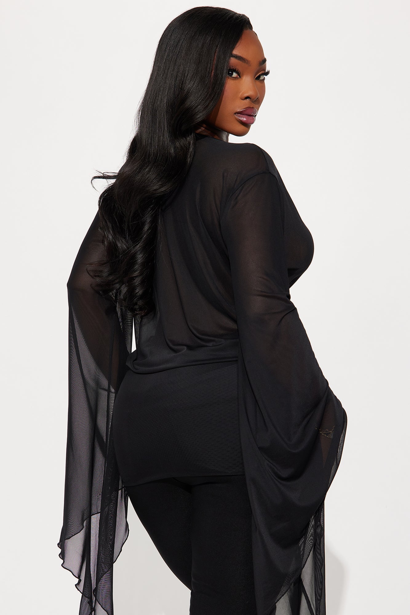 Darling Long Sleeve Mesh Top - Black