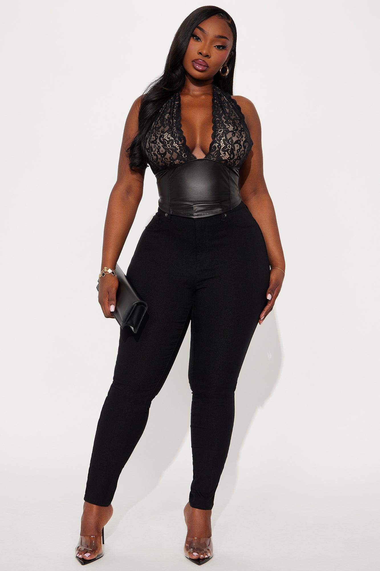 Santina Faux Leather Halter Top - Black